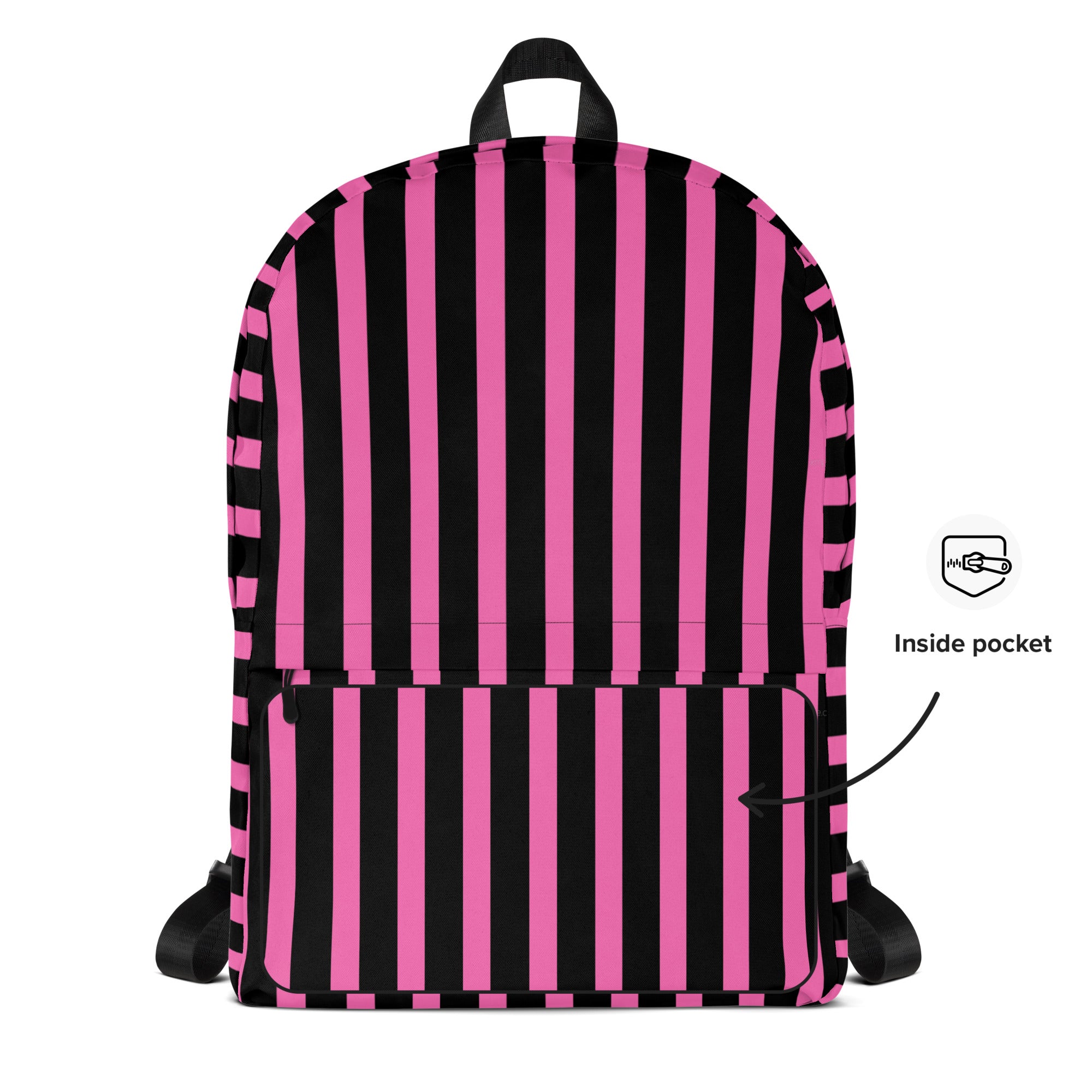 Pink & Black Vertical Striped Fashionable Women's Backpack