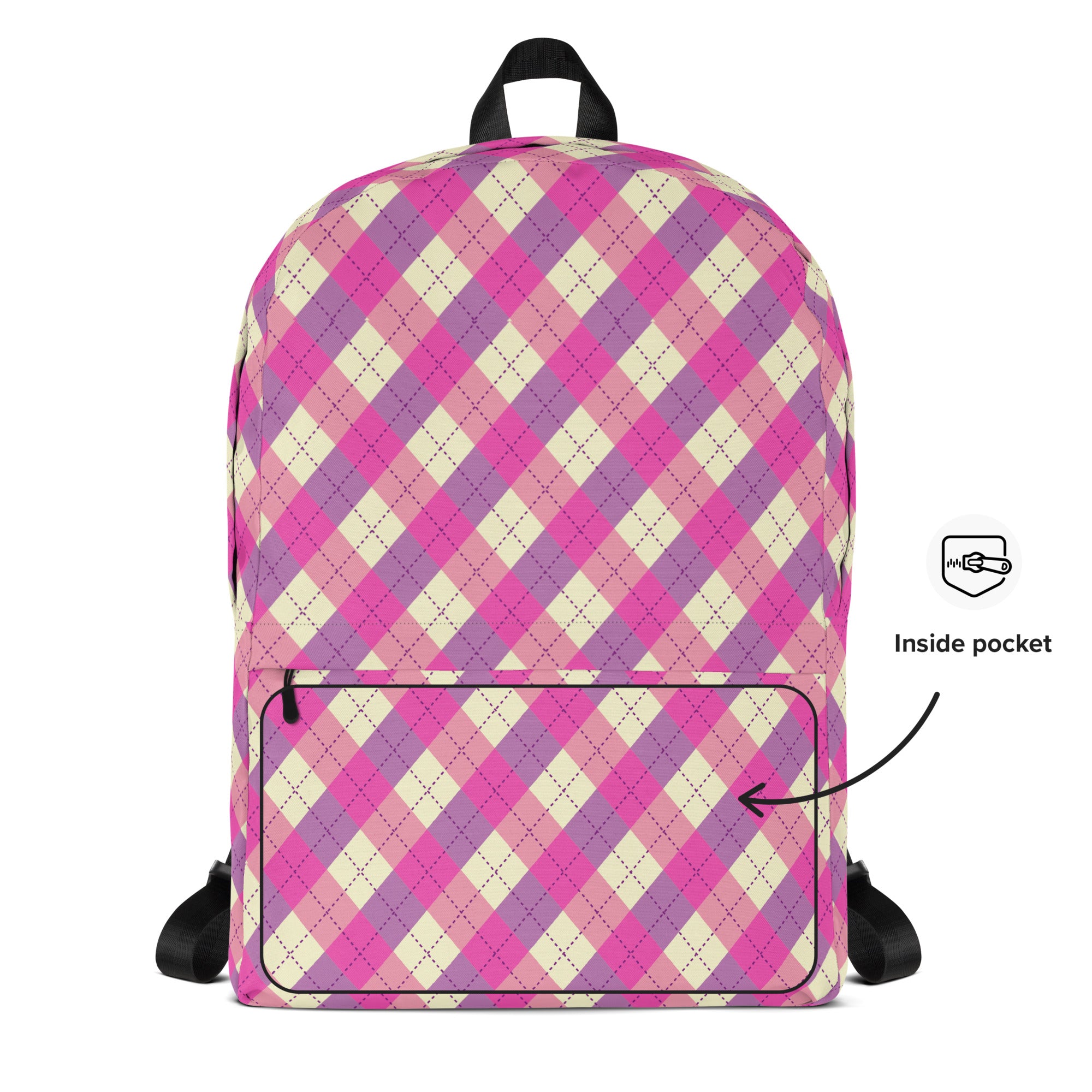 Preppy Pink & Purple Gingham Plaid Aesthetic Backpack