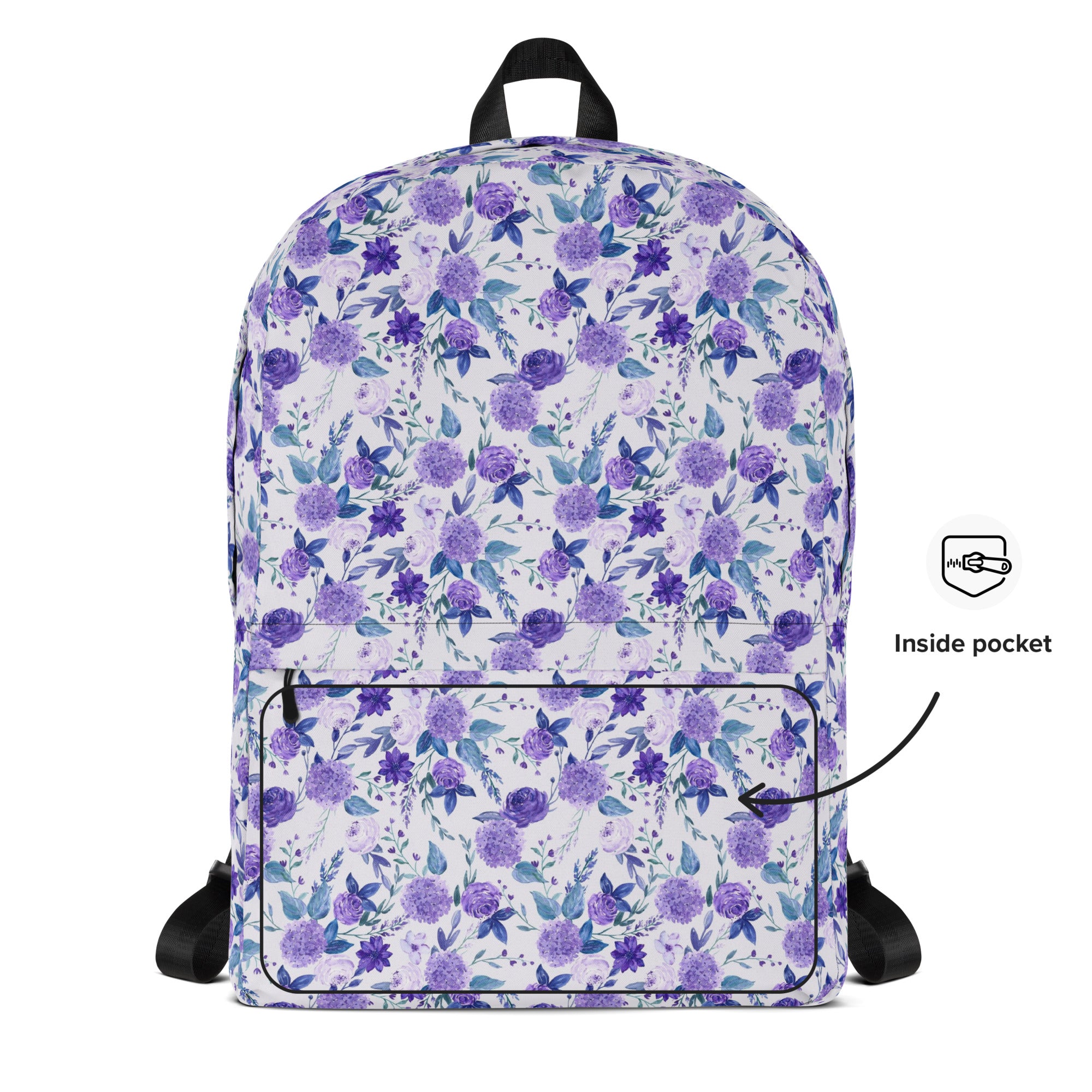 Preppy Purple Floral White Backpack for Women