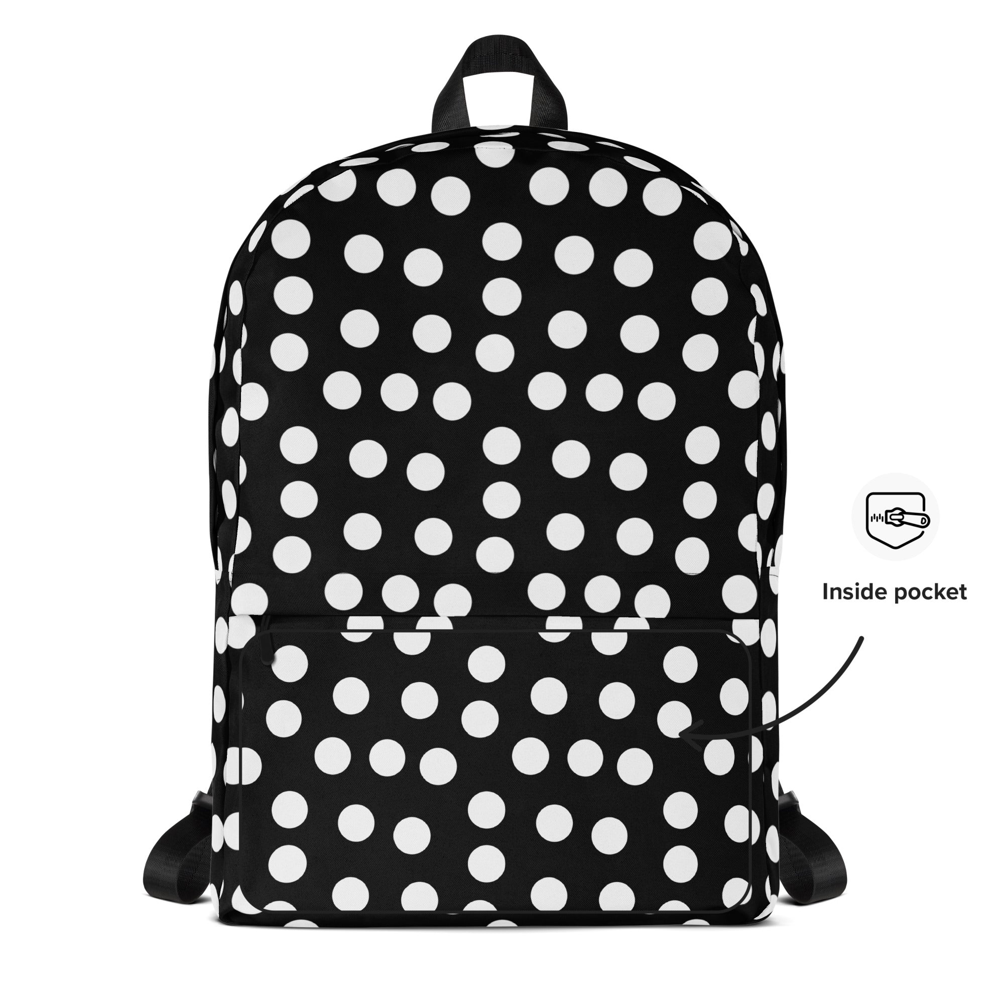 Vintage Preppy Style Black Backpack with White Polka dots