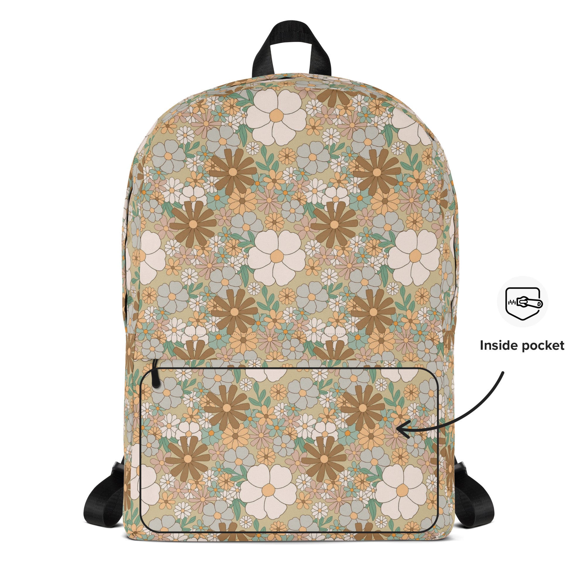 Aesthetic Groovy Brown Fall Flower Pattern Backpack