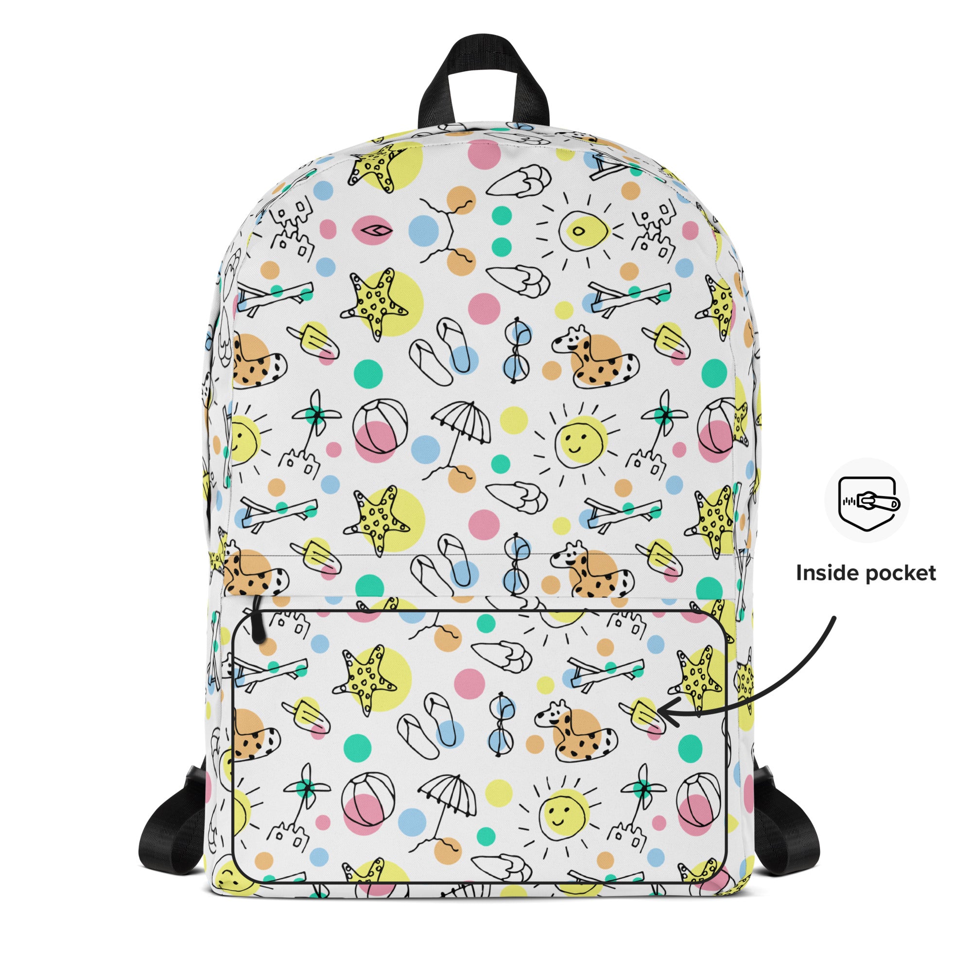 Cute Summer Handmade Doodle Print Beach Backpack Bag