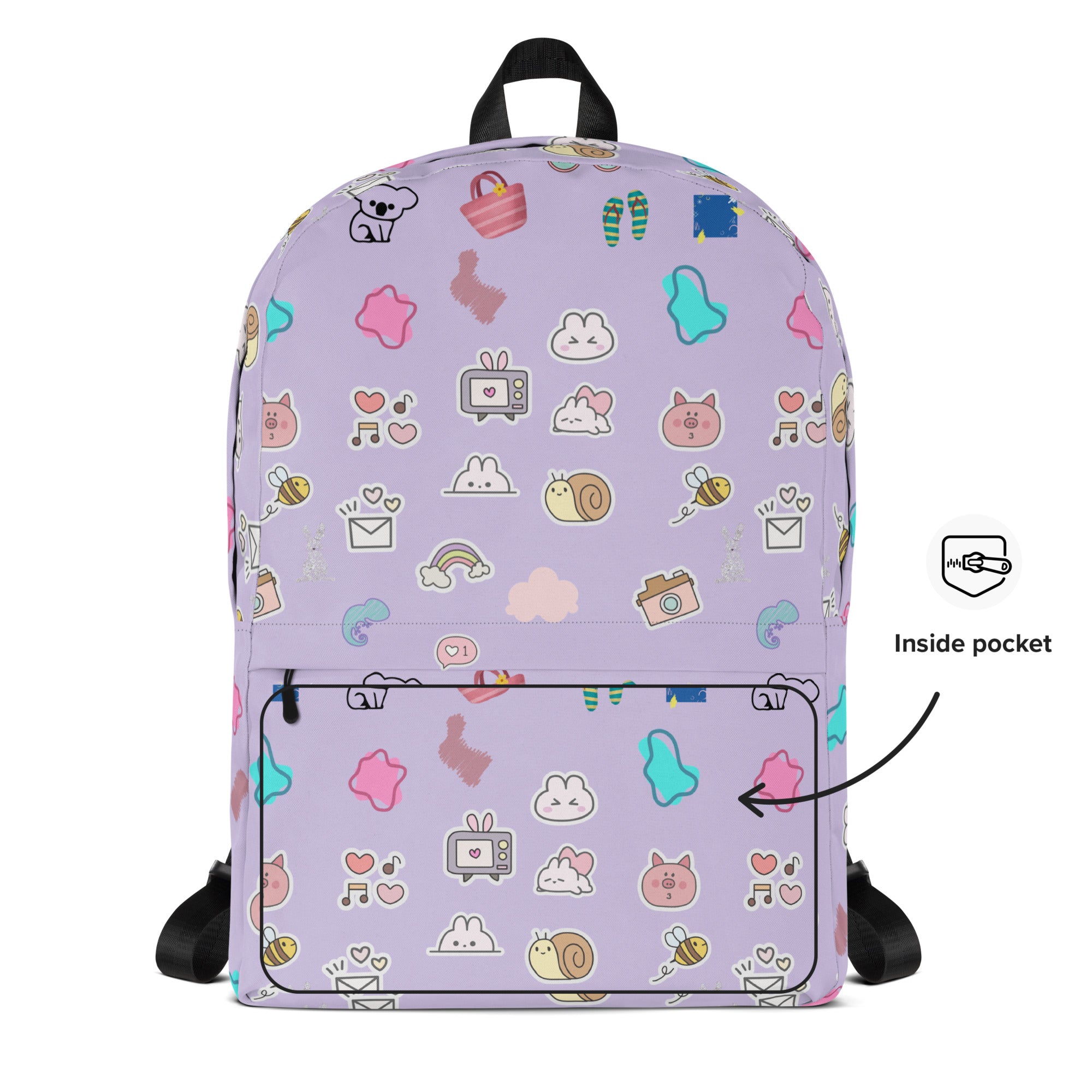 Preppy Cute Pins Print Purple Back to School Backpack for Girls