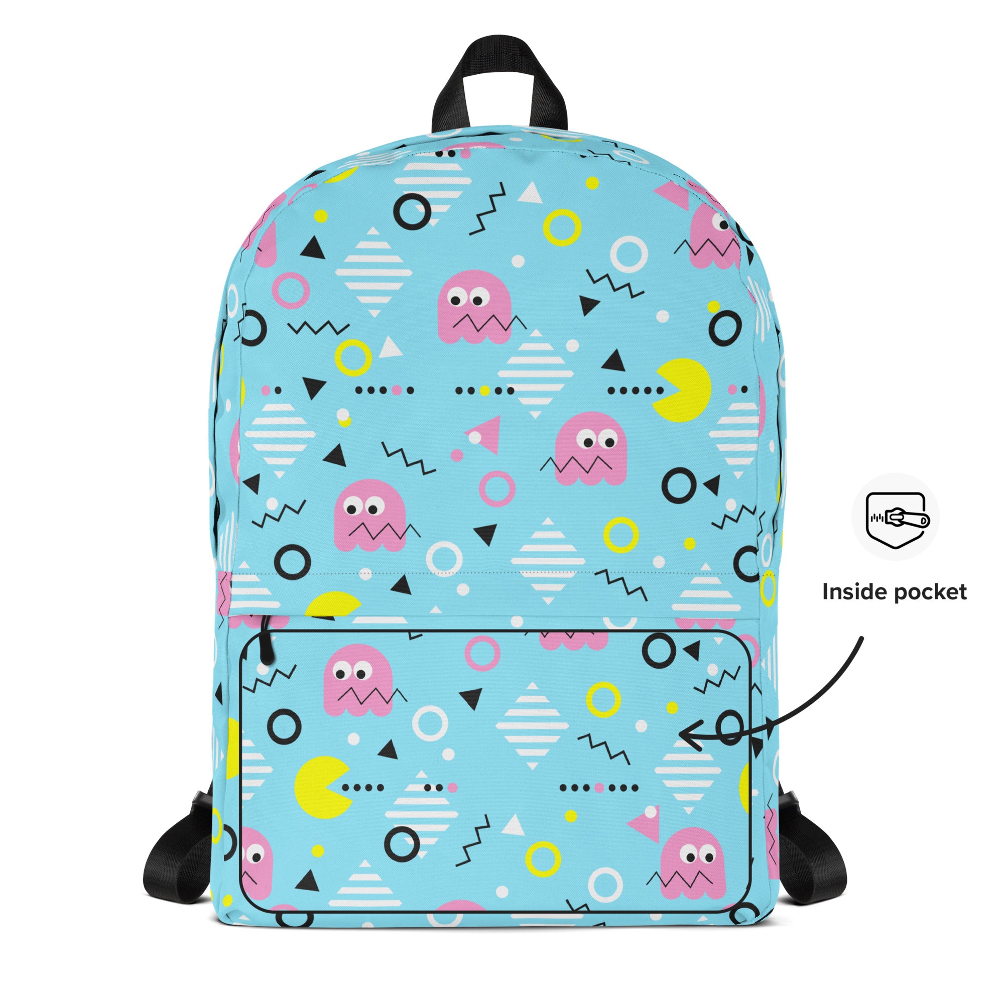 Preppy Vintage Blue Pacman & Ghosts Inspired Print Backpack