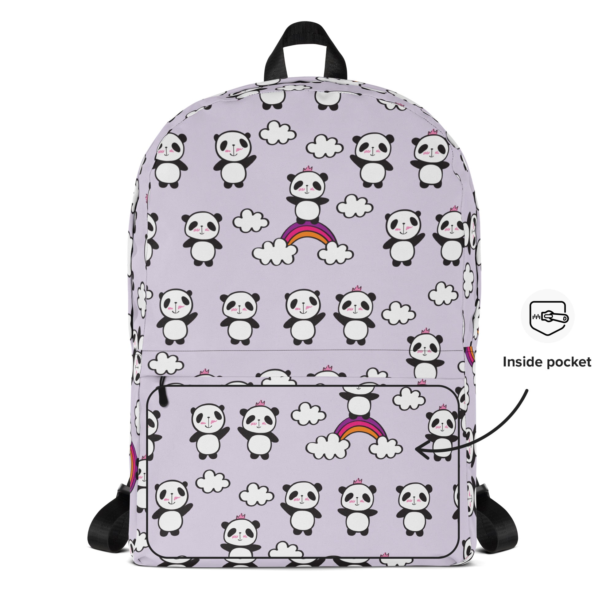 Preppy Purple Cute Little Pandas Print Medium Size Backpack Bag