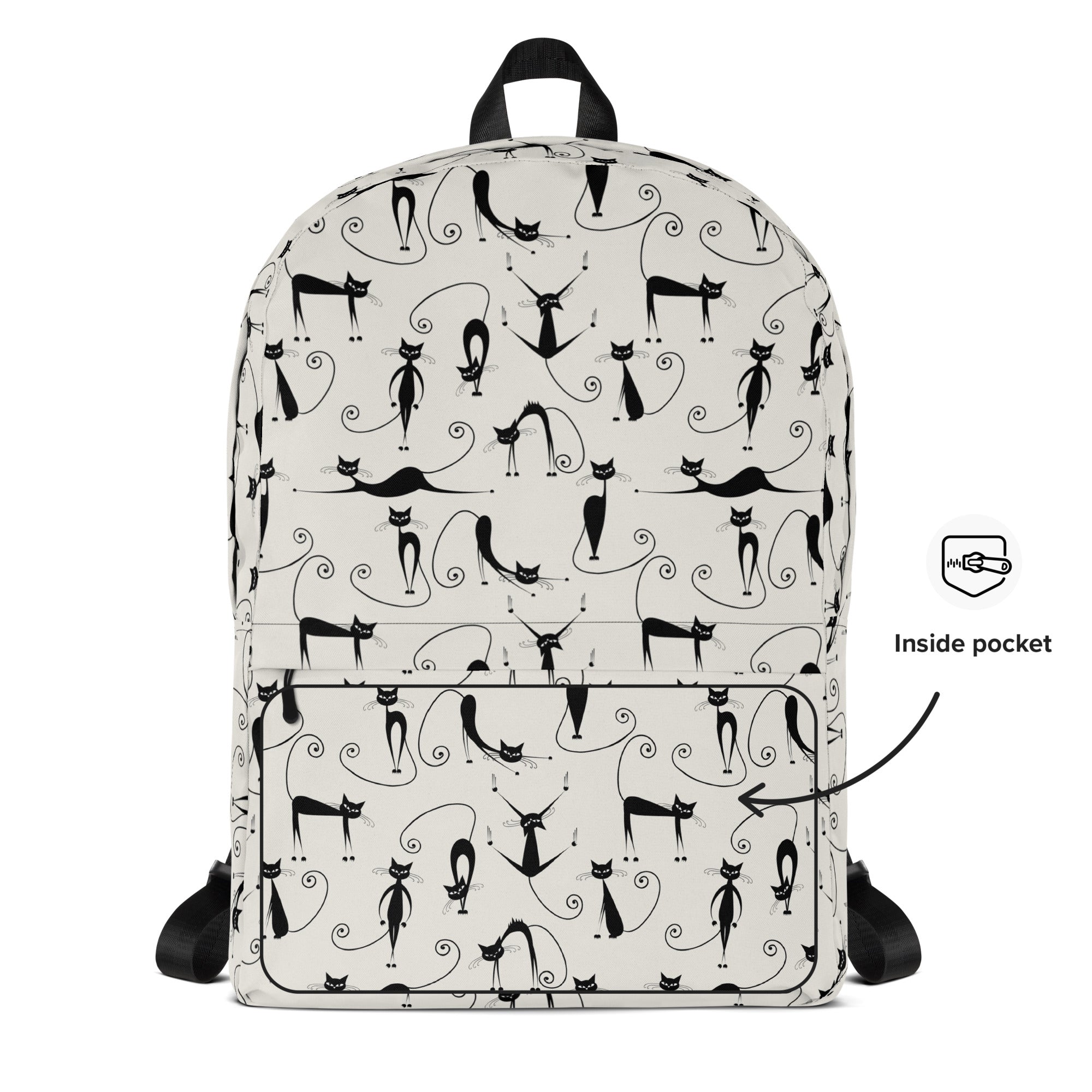 Cute Stretching Yoga Cat Print Off White Ladies Backpack Bag