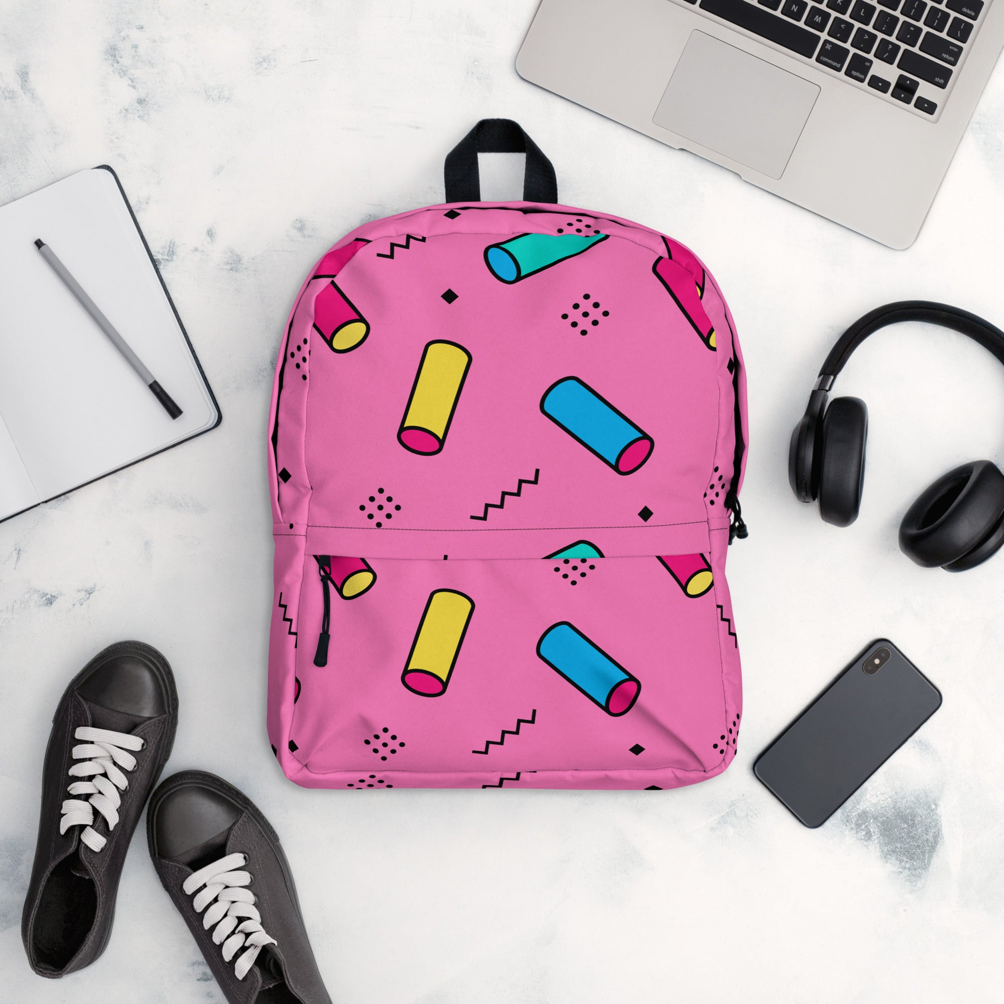 Preppy Memphis Geometric Pattern Backpack for All Ages
