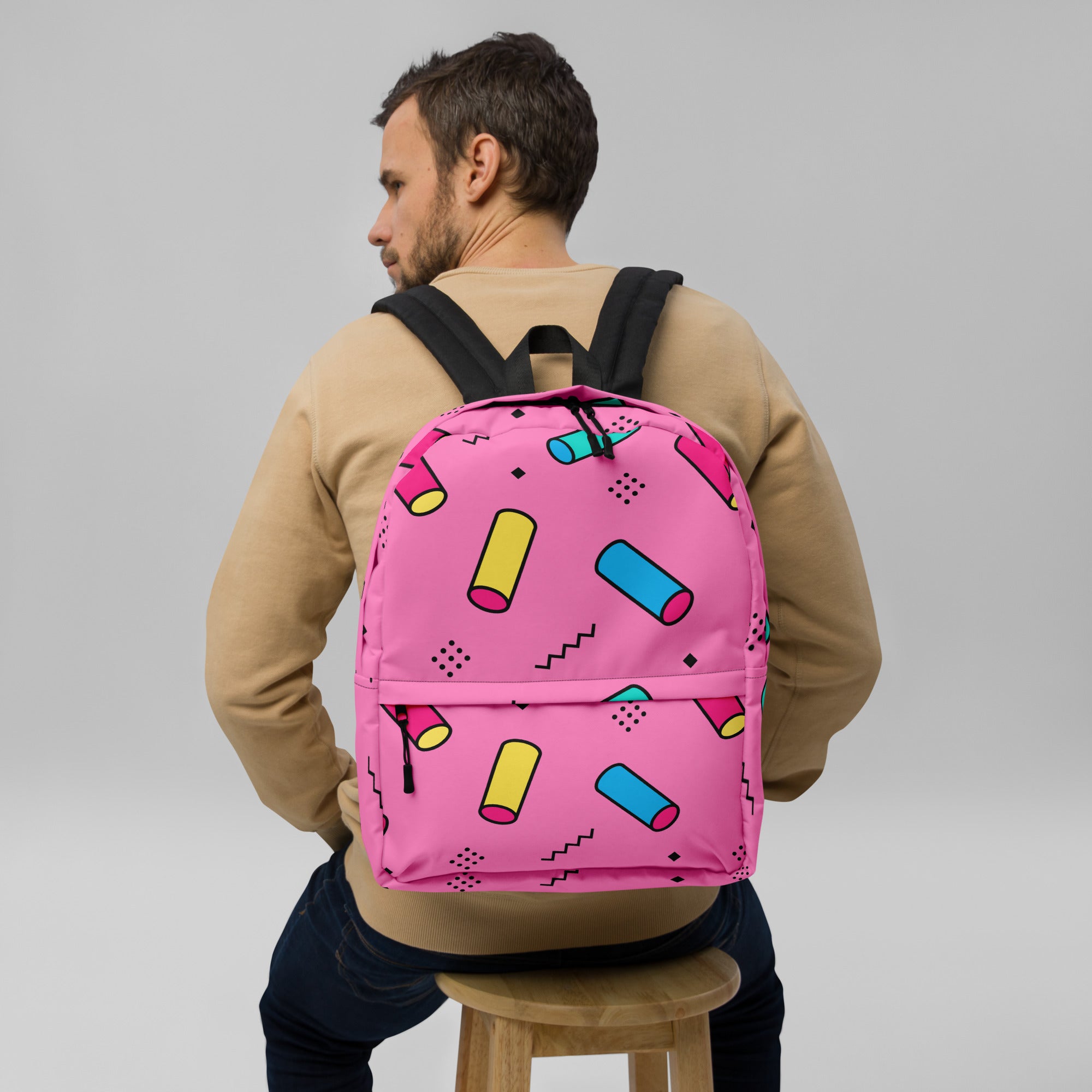 Preppy Memphis Geometric Pattern Backpack for All Ages