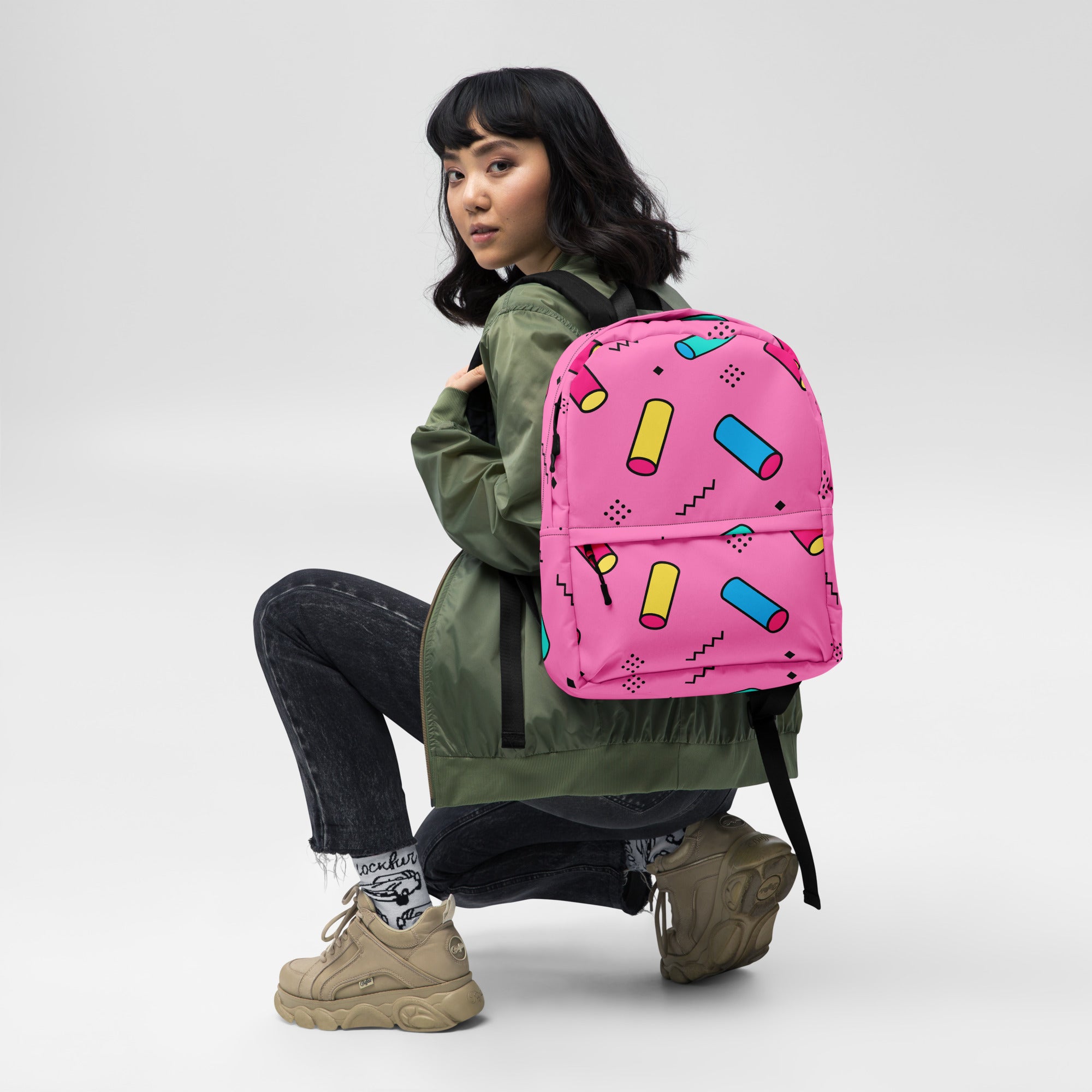 Preppy Memphis Geometric Pattern Backpack for All Ages