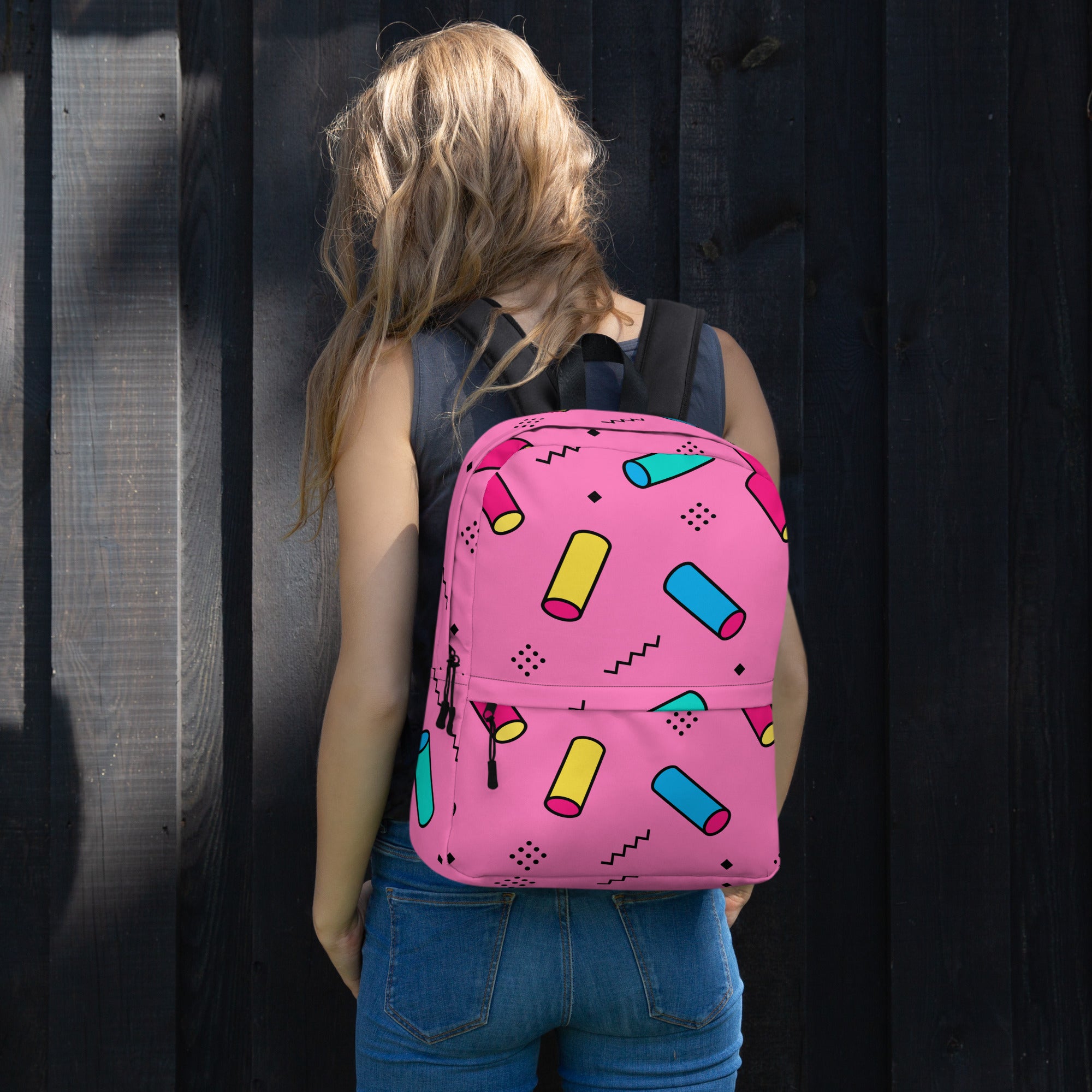 Preppy Memphis Geometric Pattern Backpack for All Ages