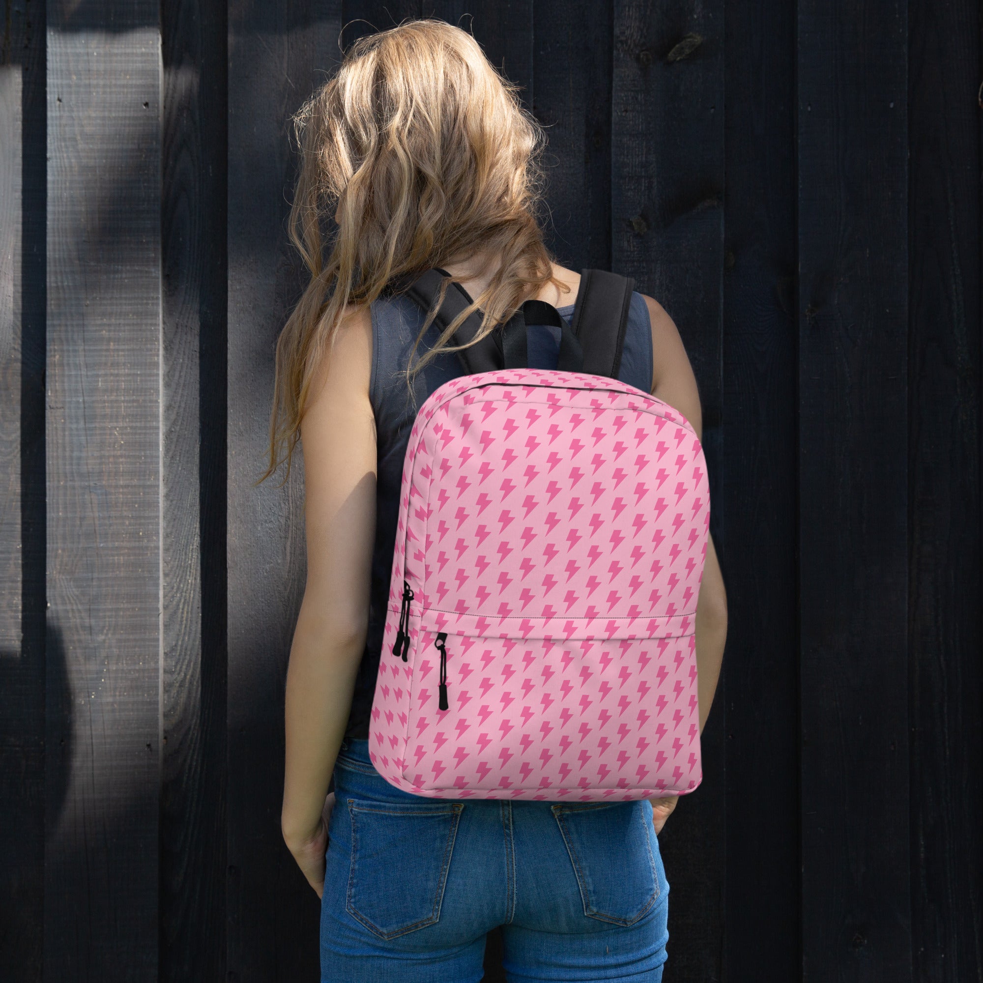 Pink Preppy Aesthetic Lightning Bolts School Backpack