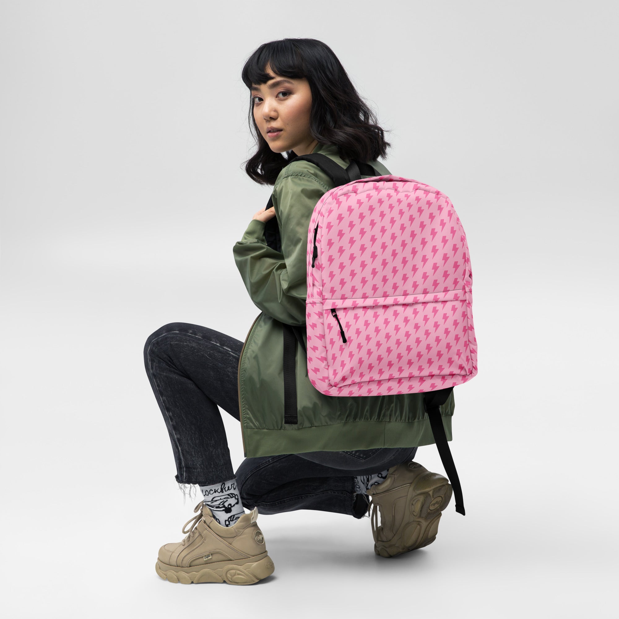 Pink Preppy Aesthetic Lightning Bolts School Backpack