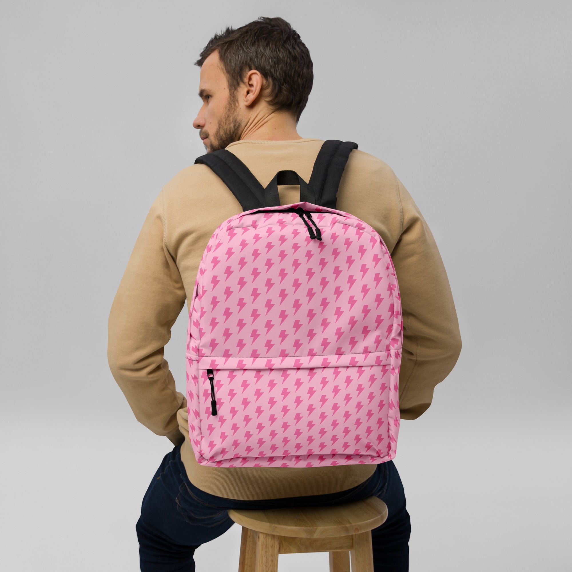 Pink Preppy Aesthetic Lightning Bolts School Backpack