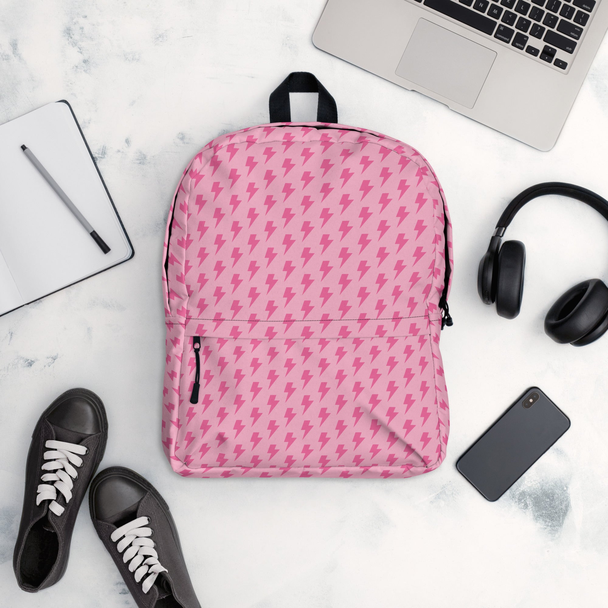 Pink Preppy Aesthetic Lightning Bolts School Backpack