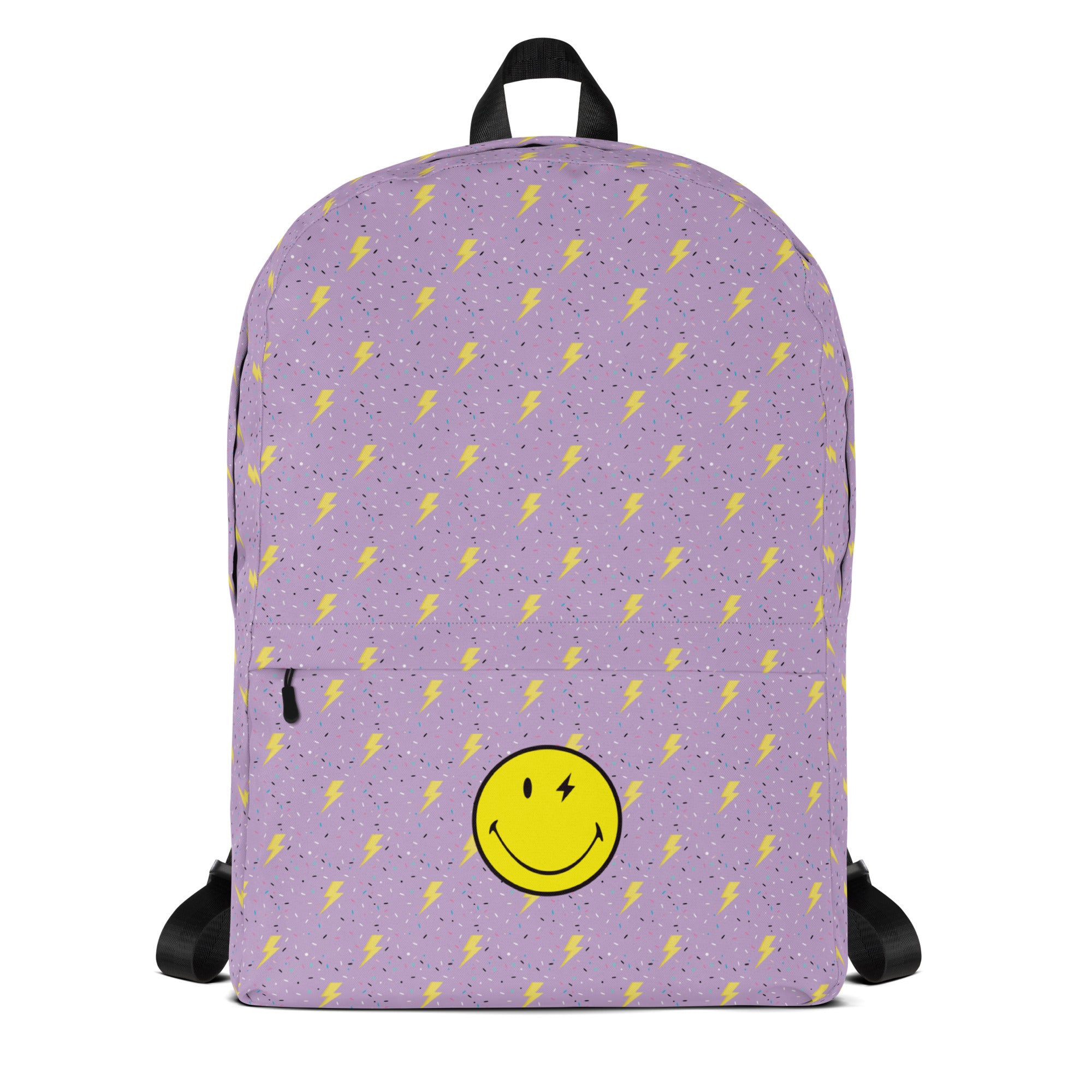 Preppy Smiley Face Lightning Bolts Purple Backpack