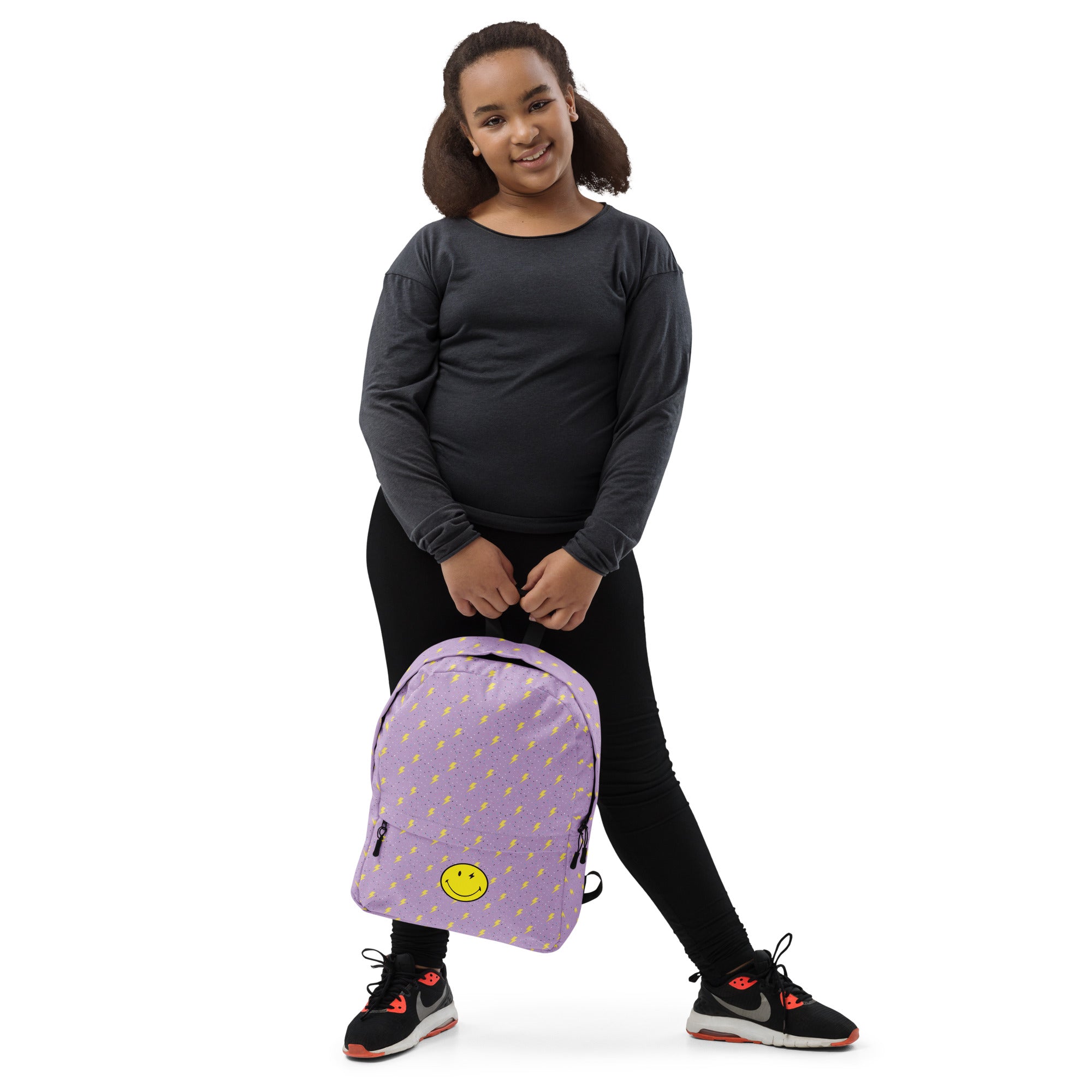 Preppy Smiley Face Lightning Bolts Purple Backpack