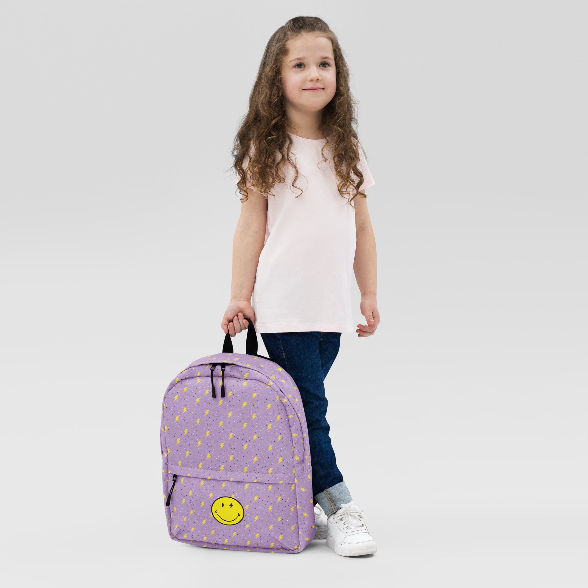 Preppy Smiley Face Lightning Bolts Purple Backpack