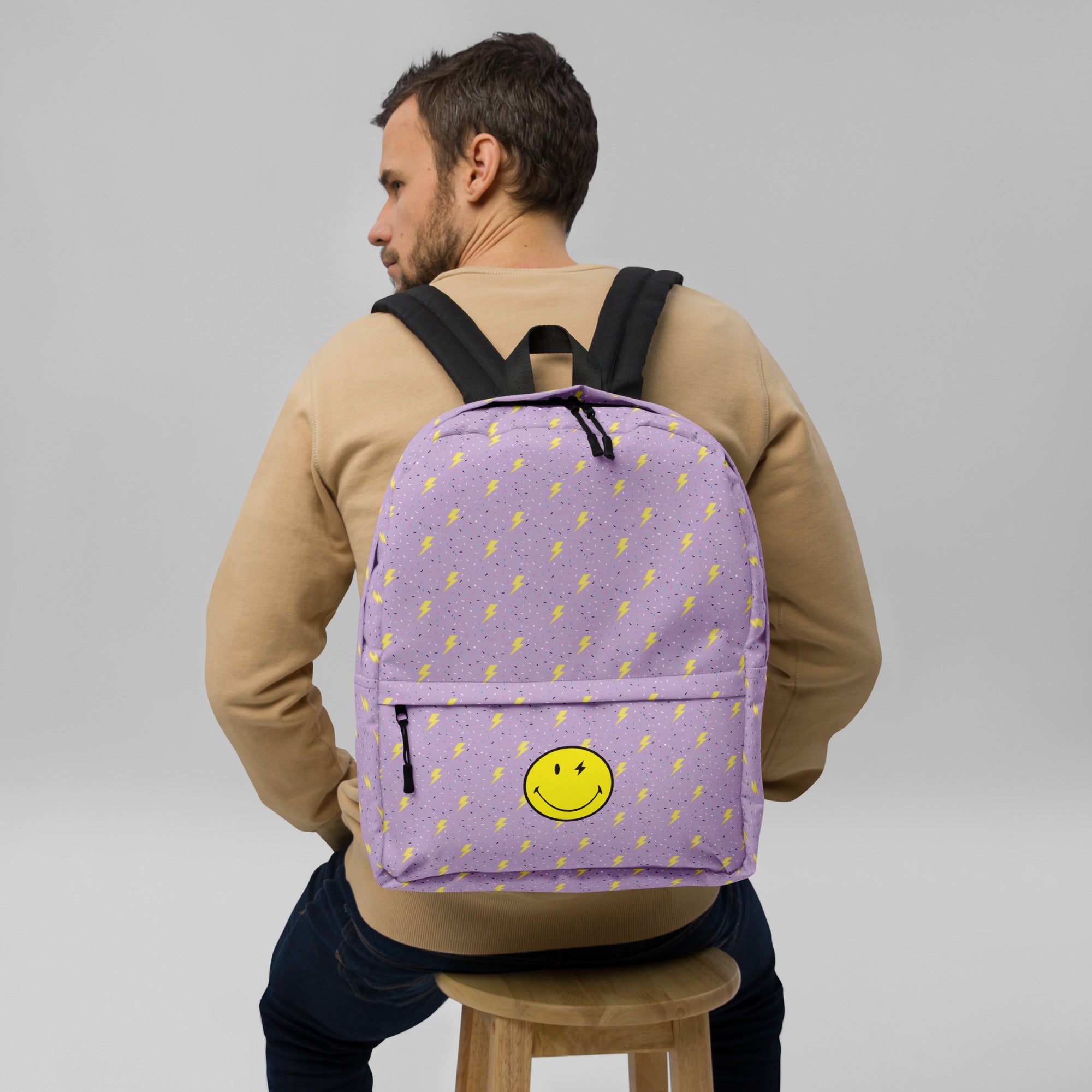 Preppy Smiley Face Lightning Bolts Purple Backpack