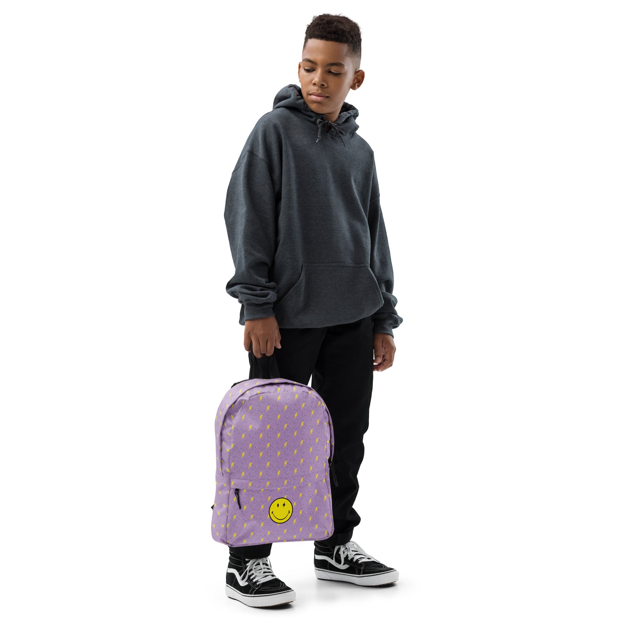Preppy Smiley Face Lightning Bolts Purple Backpack