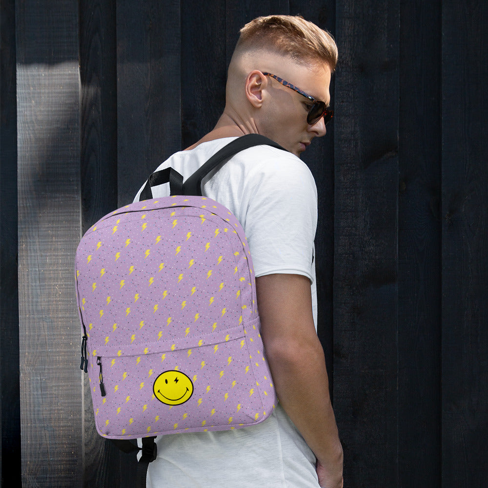 Preppy Smiley Face Lightning Bolts Purple Backpack