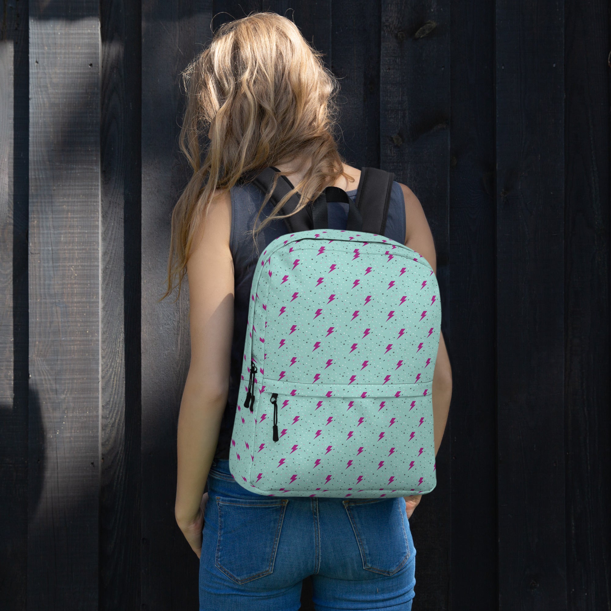 Preppy Green Daze Lightning Bolts Pattern Backpack
