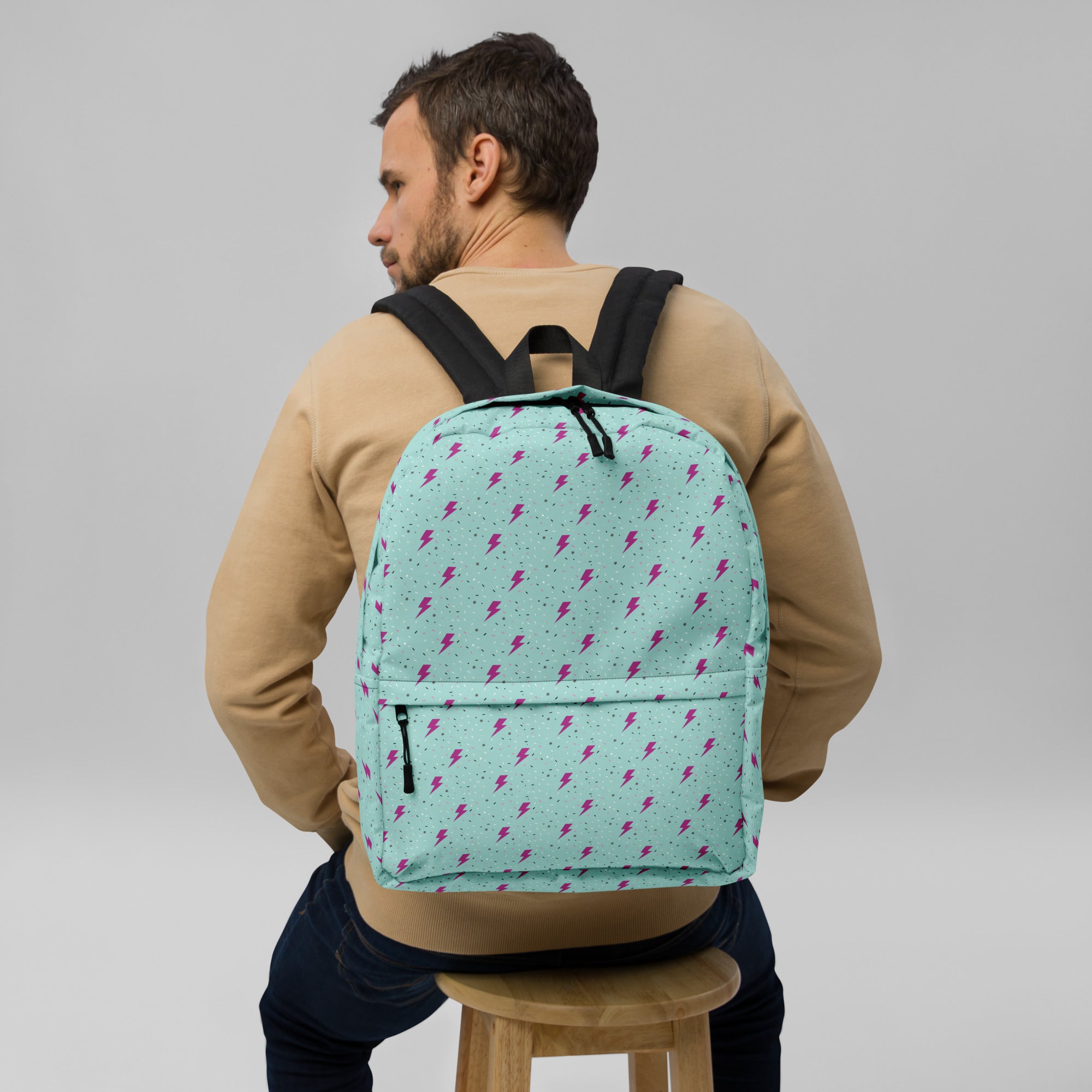 Preppy Green Daze Lightning Bolts Pattern Backpack