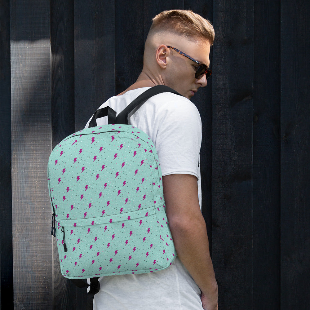 Preppy Green Daze Lightning Bolts Pattern Backpack