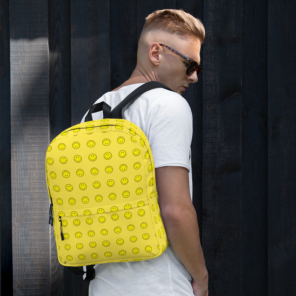 Preppy Cool Smiley Face Yellow Backpack for School