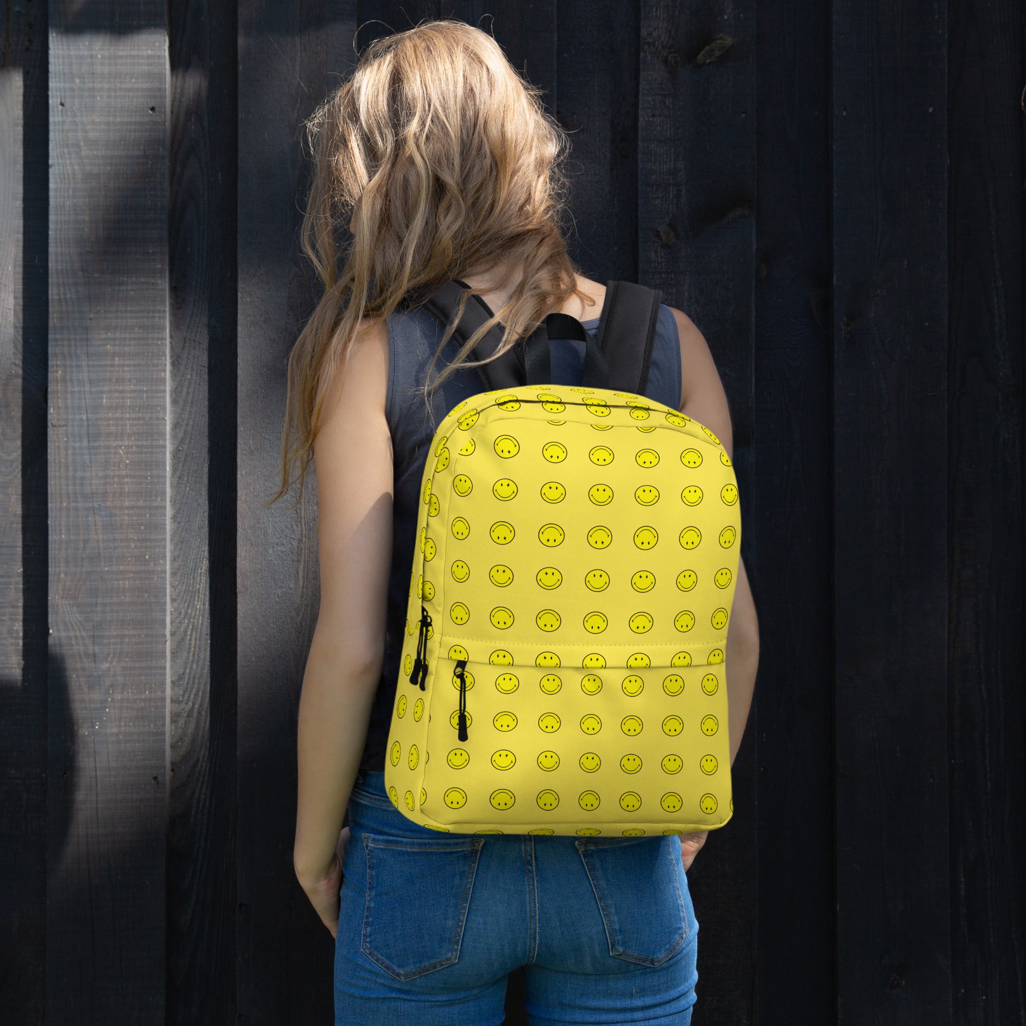 Preppy Cool Smiley Face Yellow Backpack for School