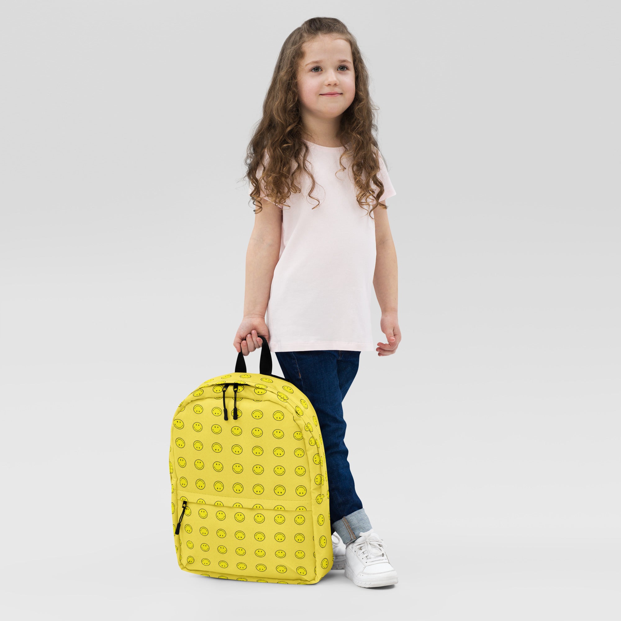 Preppy Cool Smiley Face Yellow Backpack for School