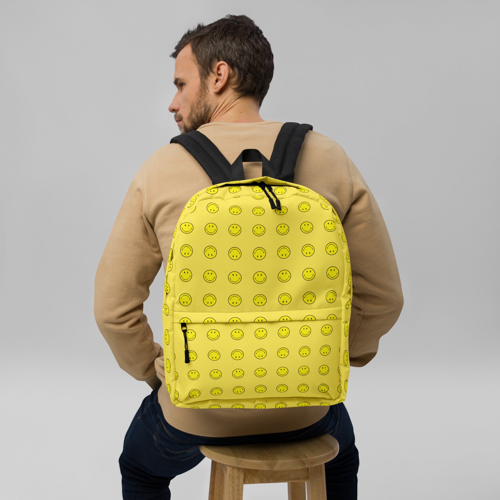 Preppy Cool Smiley Face Yellow Backpack for School
