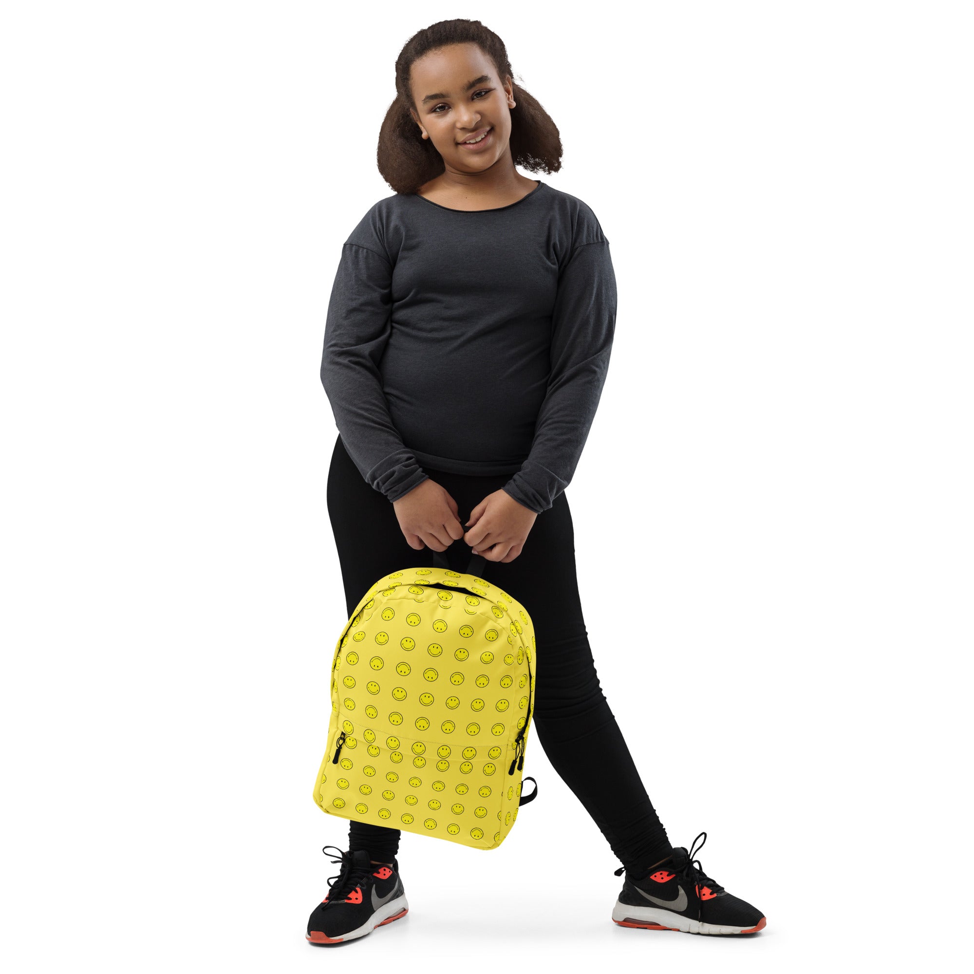 Preppy Cool Smiley Face Yellow Backpack for School