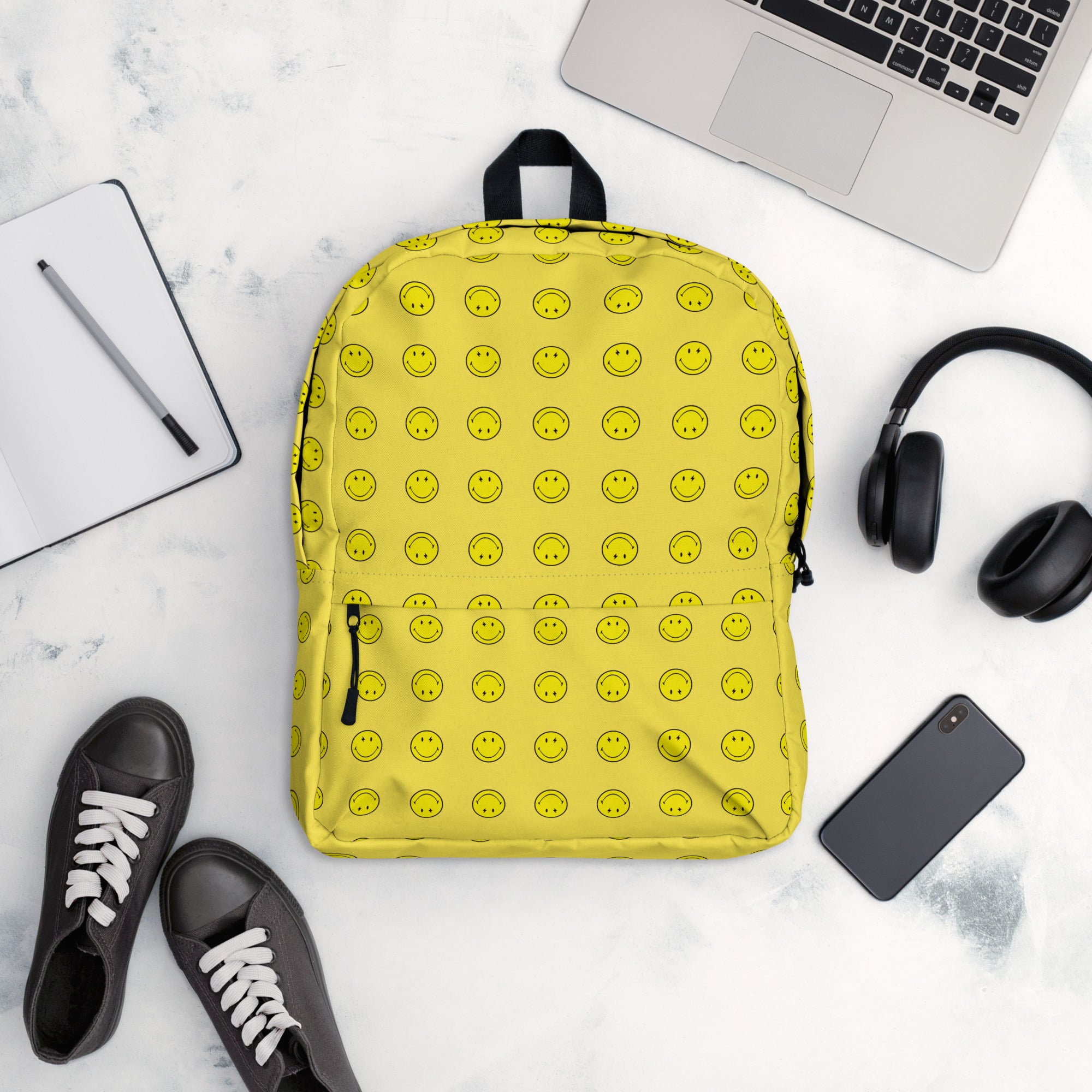 Preppy Cool Smiley Face Yellow Backpack for School