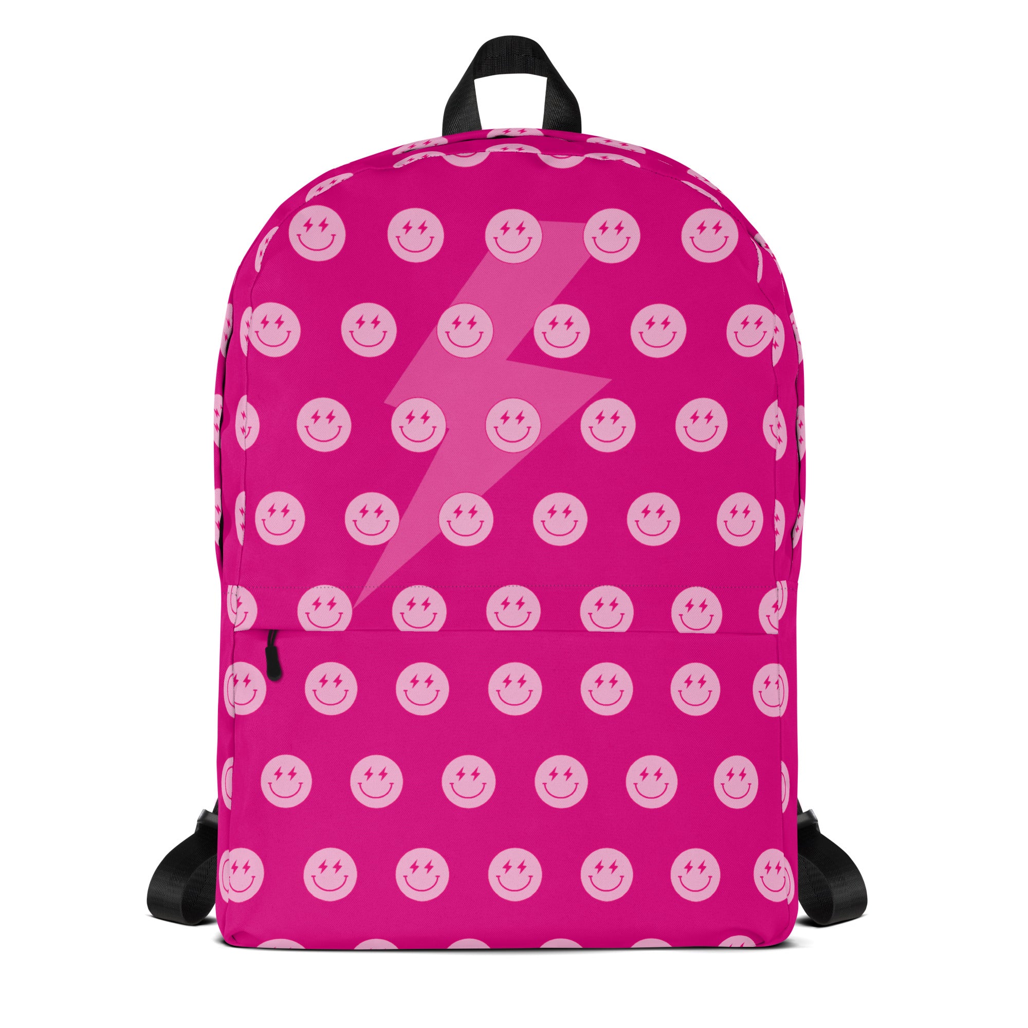 Preppy Pink Smiley Face Lightning Bolt Backpack