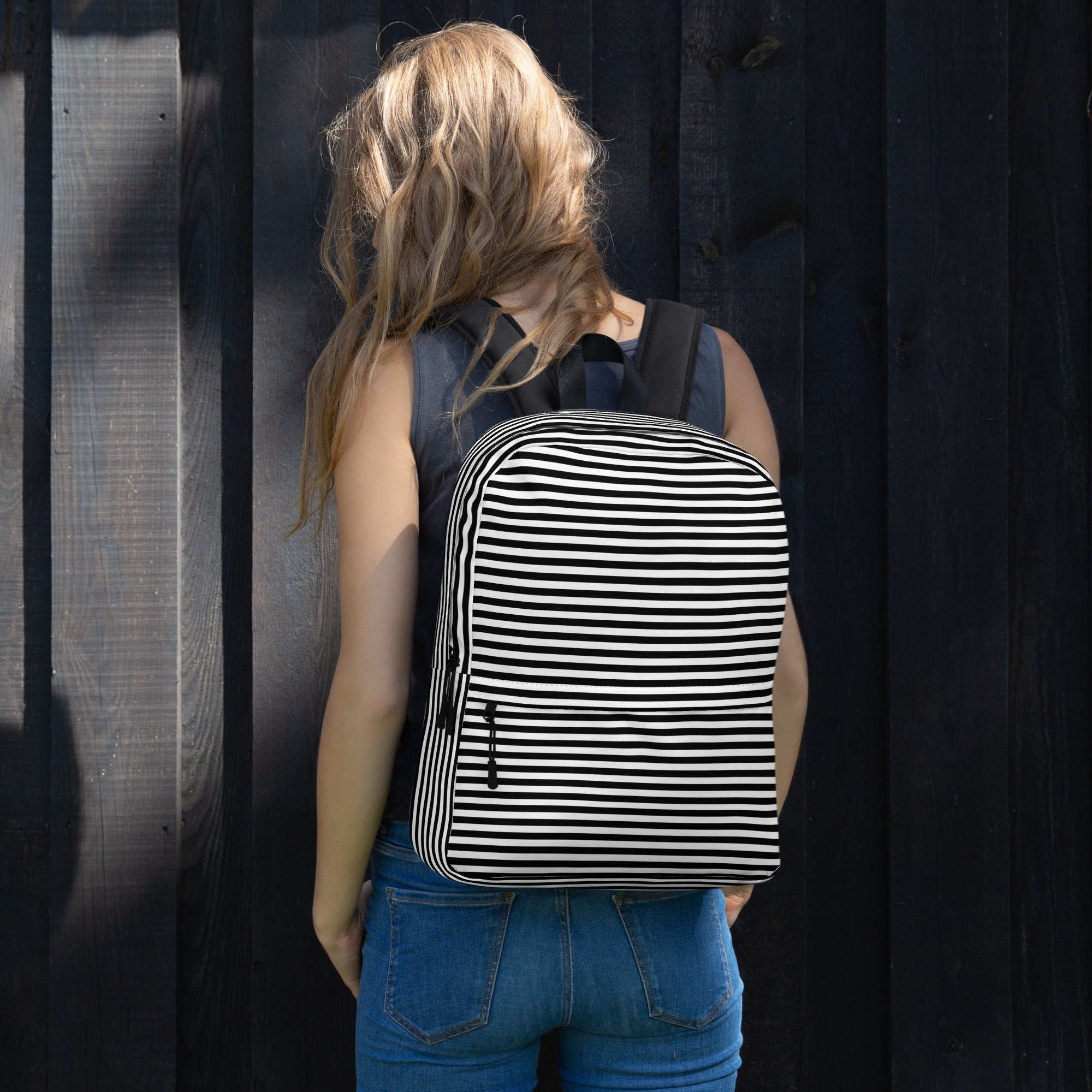 Preppy Black & White Horizontal Striped Lines Backpack