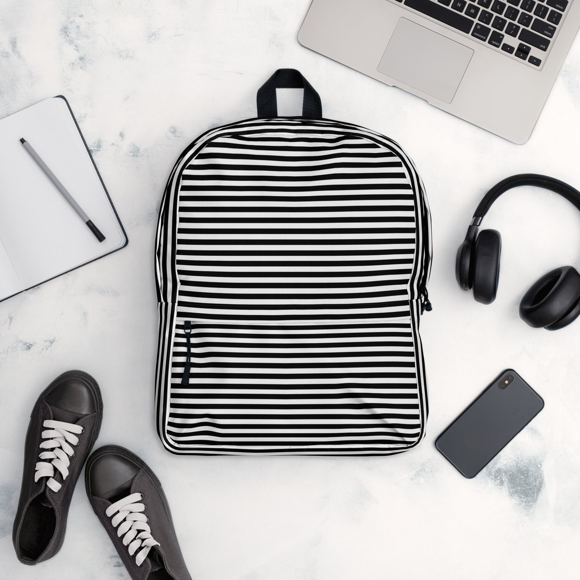 Preppy Black & White Horizontal Striped Lines Backpack
