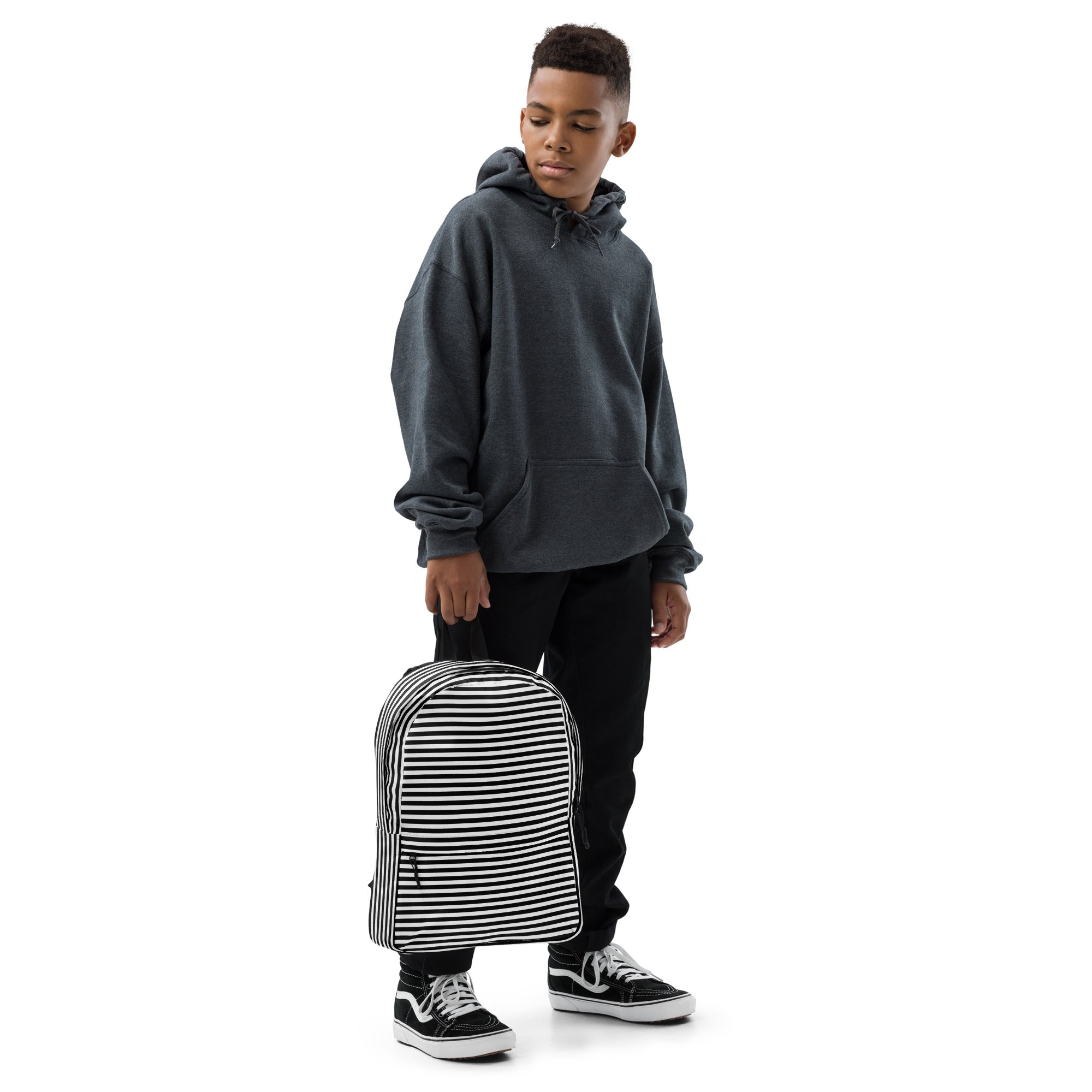 Preppy Black & White Horizontal Striped Lines Backpack