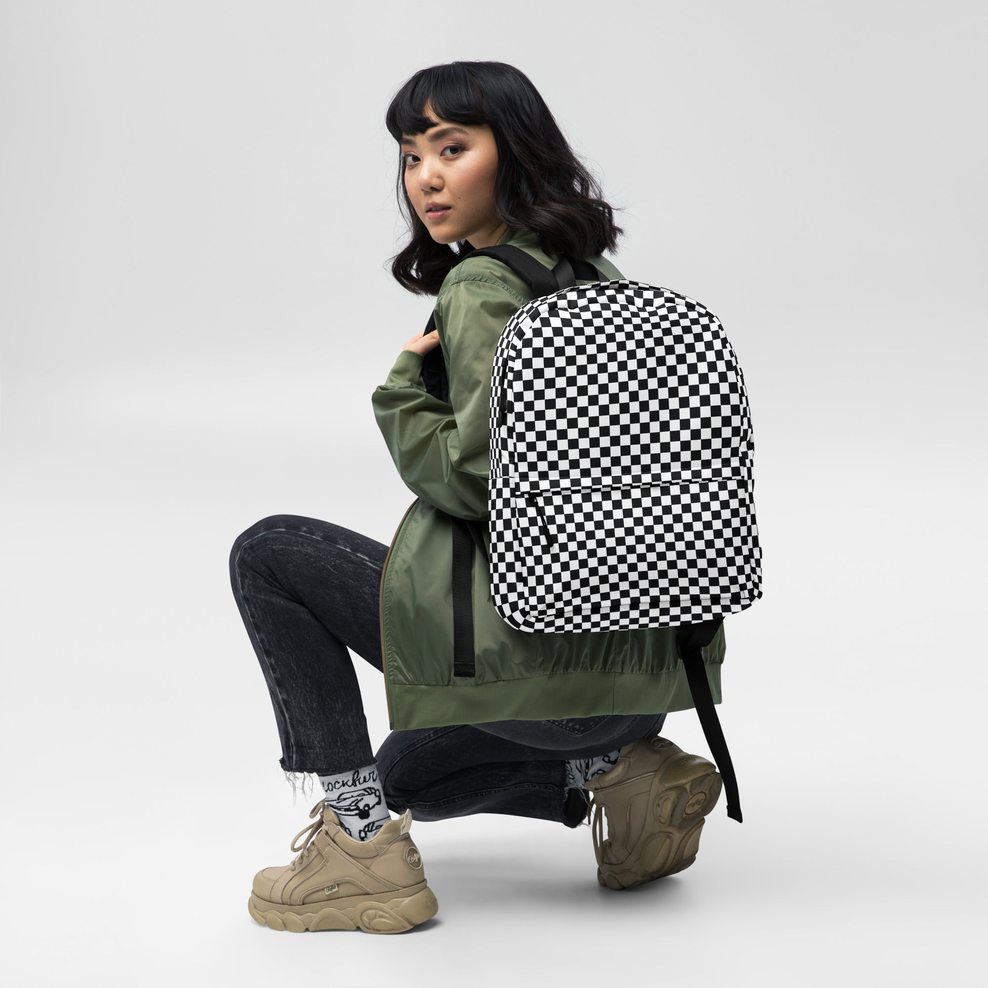 Preppy Black and White Checkered Backpack