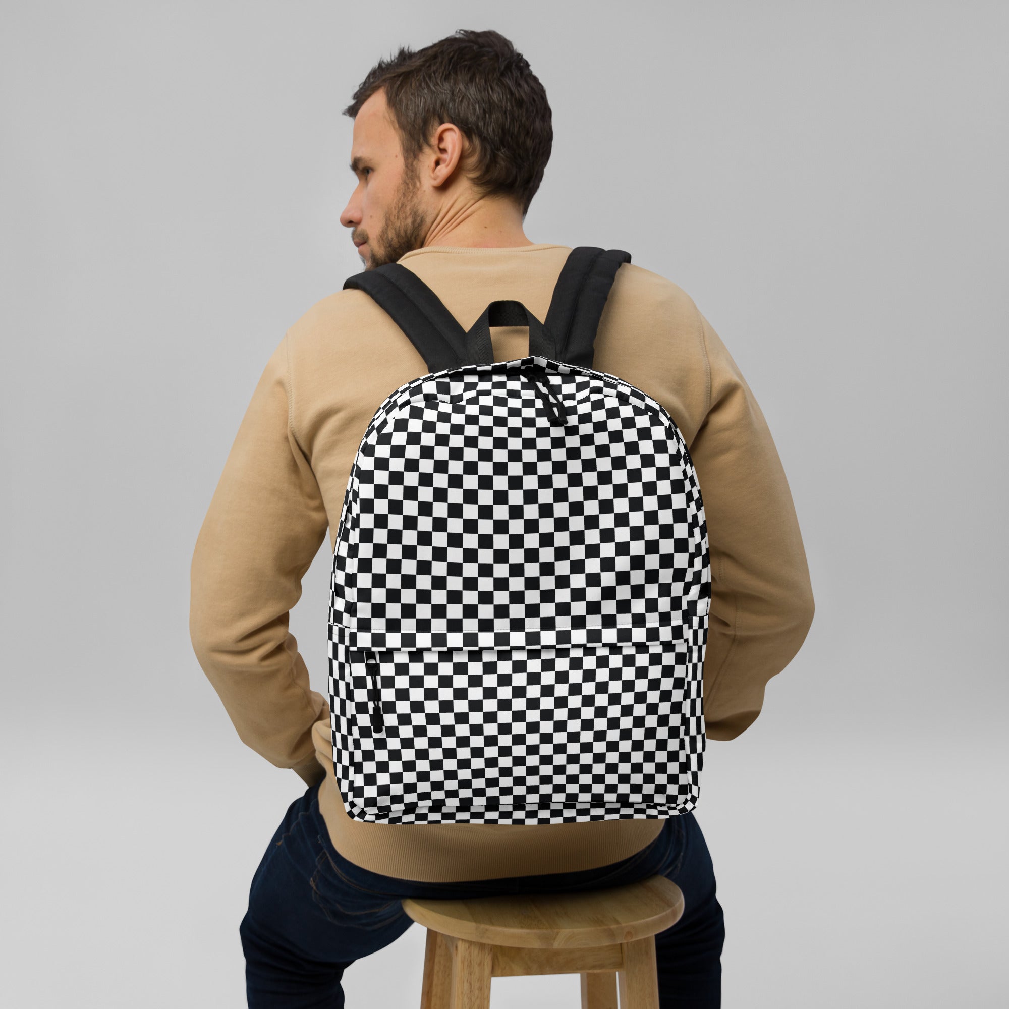 Preppy Black and White Checkered Backpack