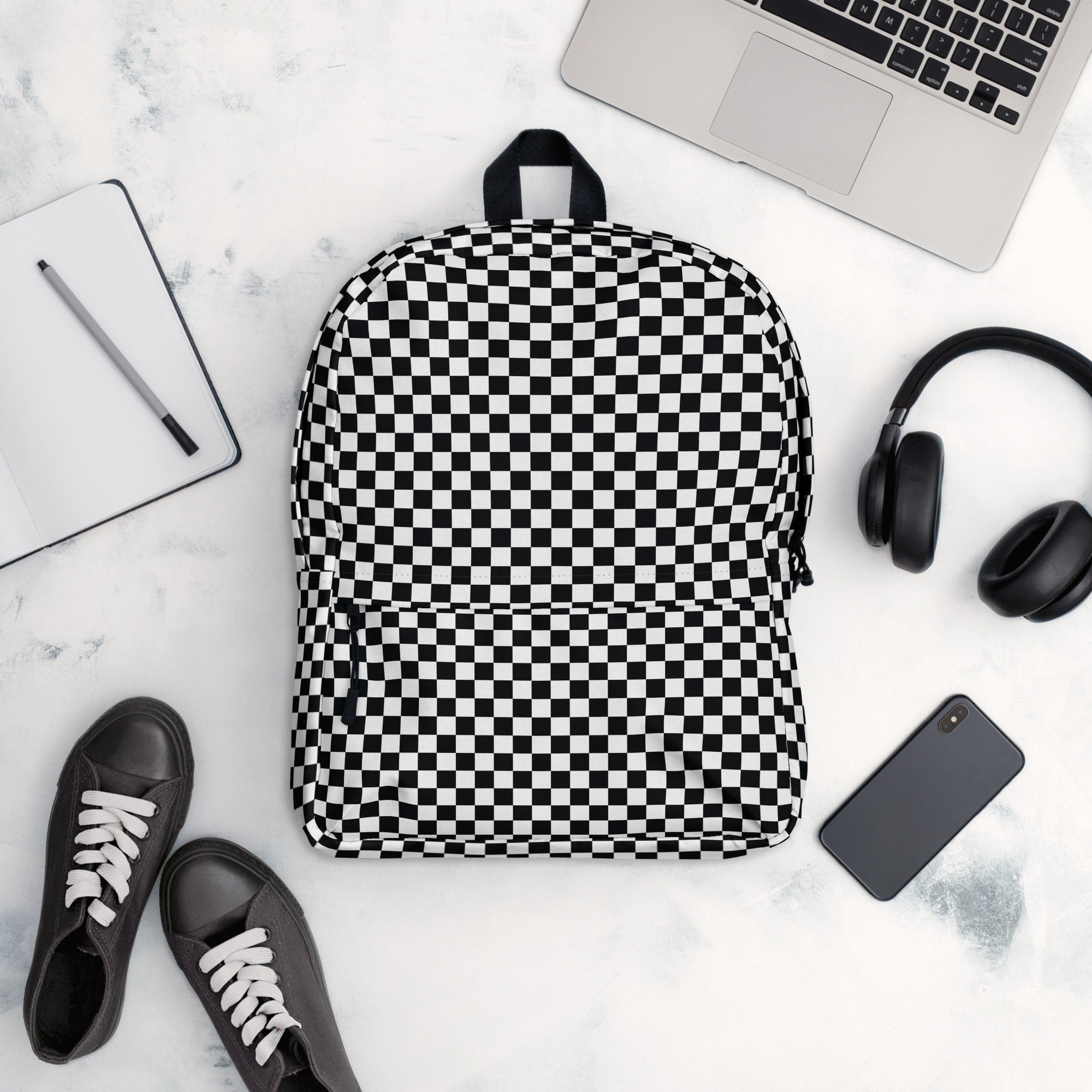 Preppy Black and White Checkered Backpack