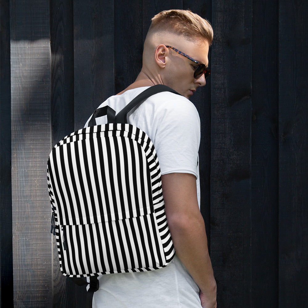 Preppy Black and White Vertical Striped Lines Printed Backpack