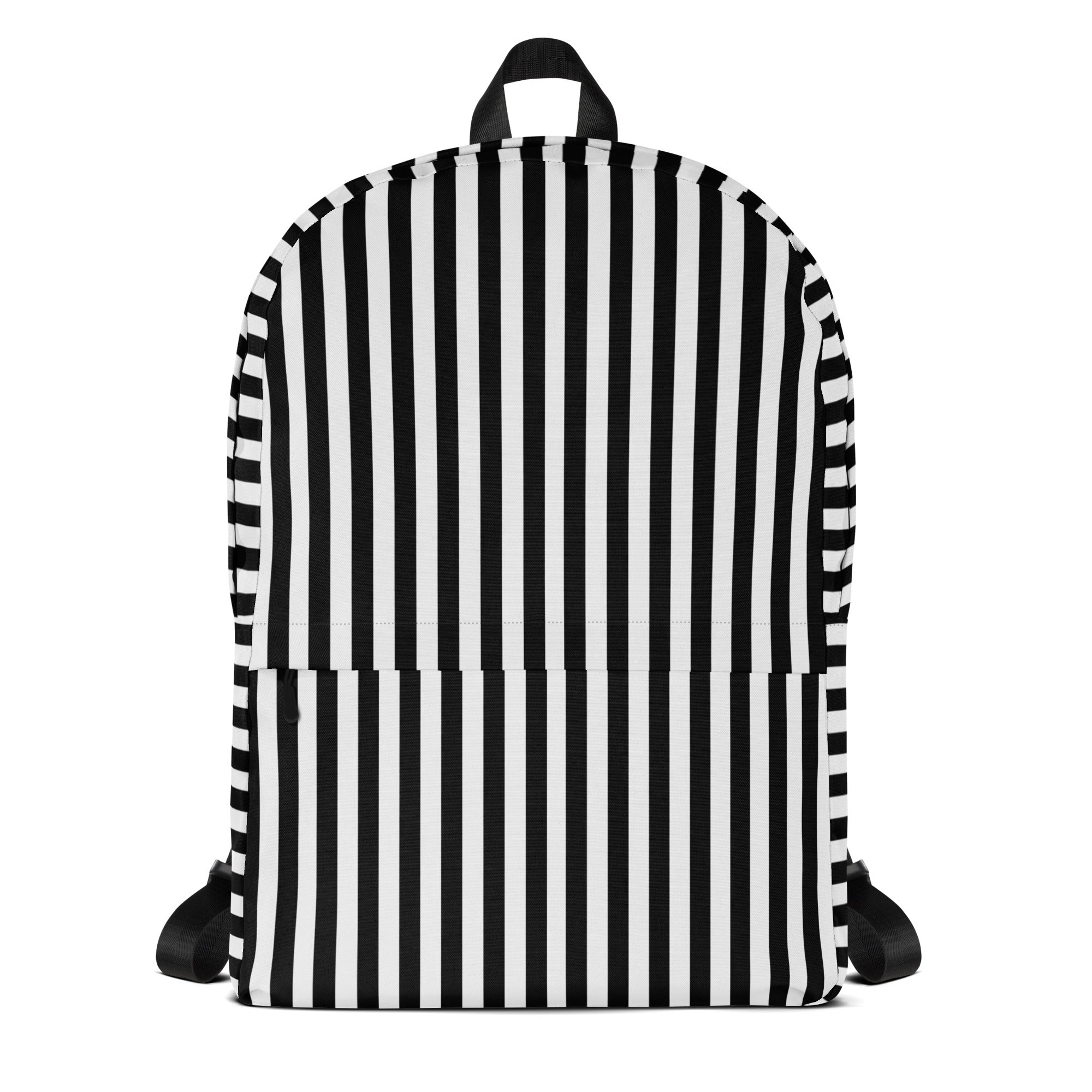 Preppy Black and White Vertical Striped Lines Printed Backpack