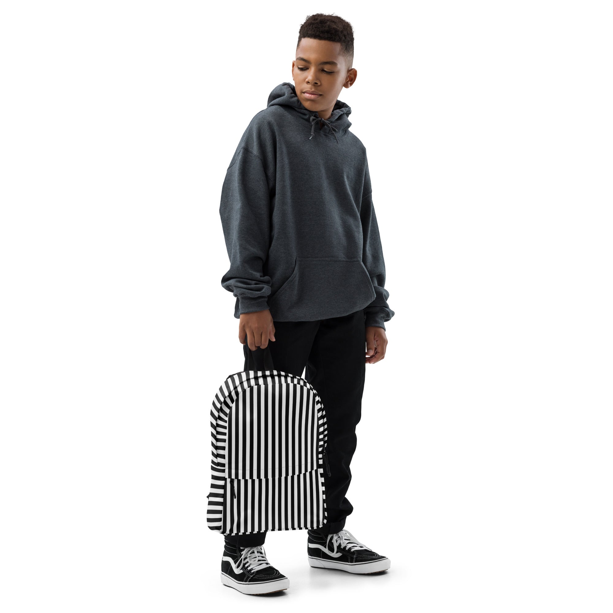Preppy Black and White Vertical Striped Lines Printed Backpack