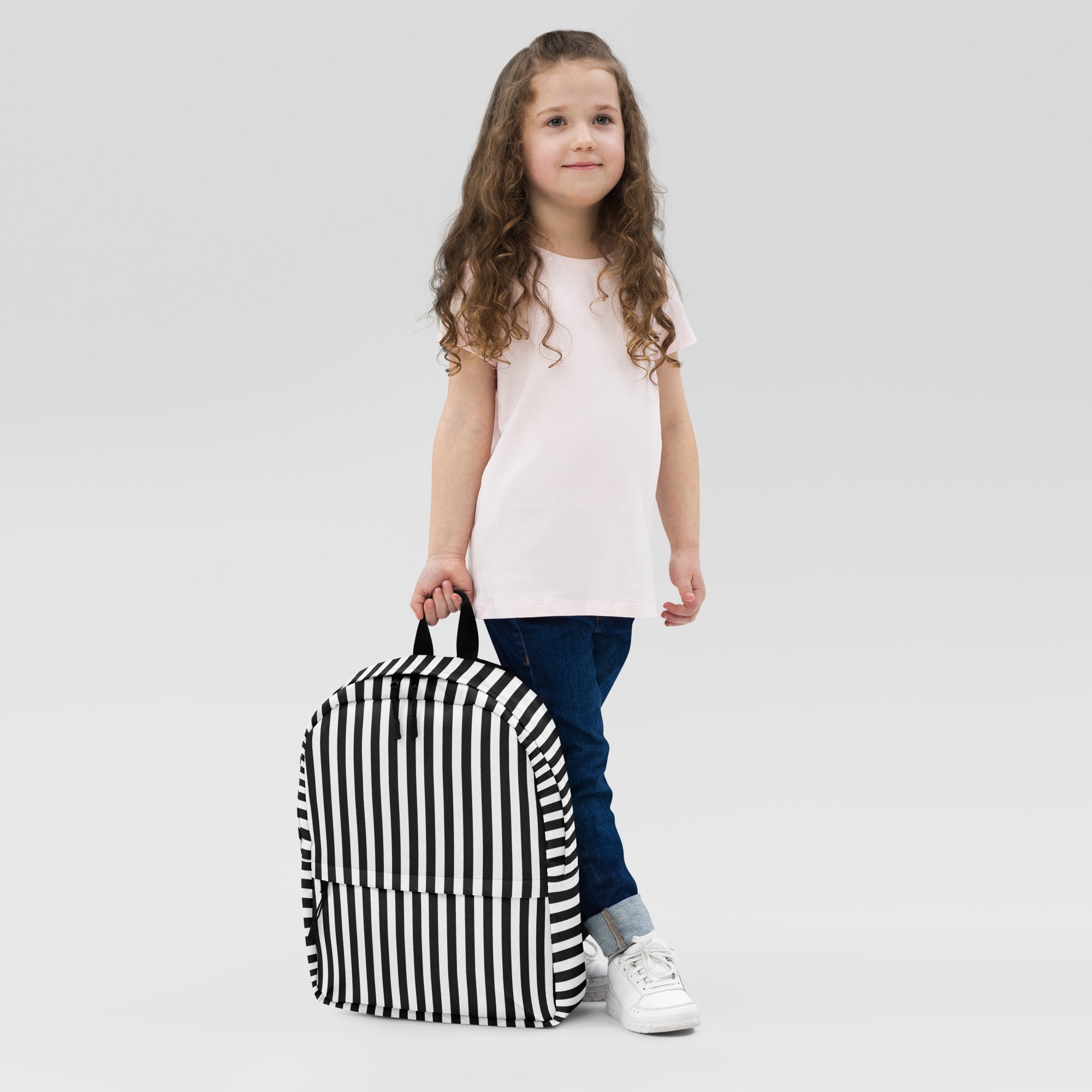 Preppy Black and White Vertical Striped Lines Printed Backpack