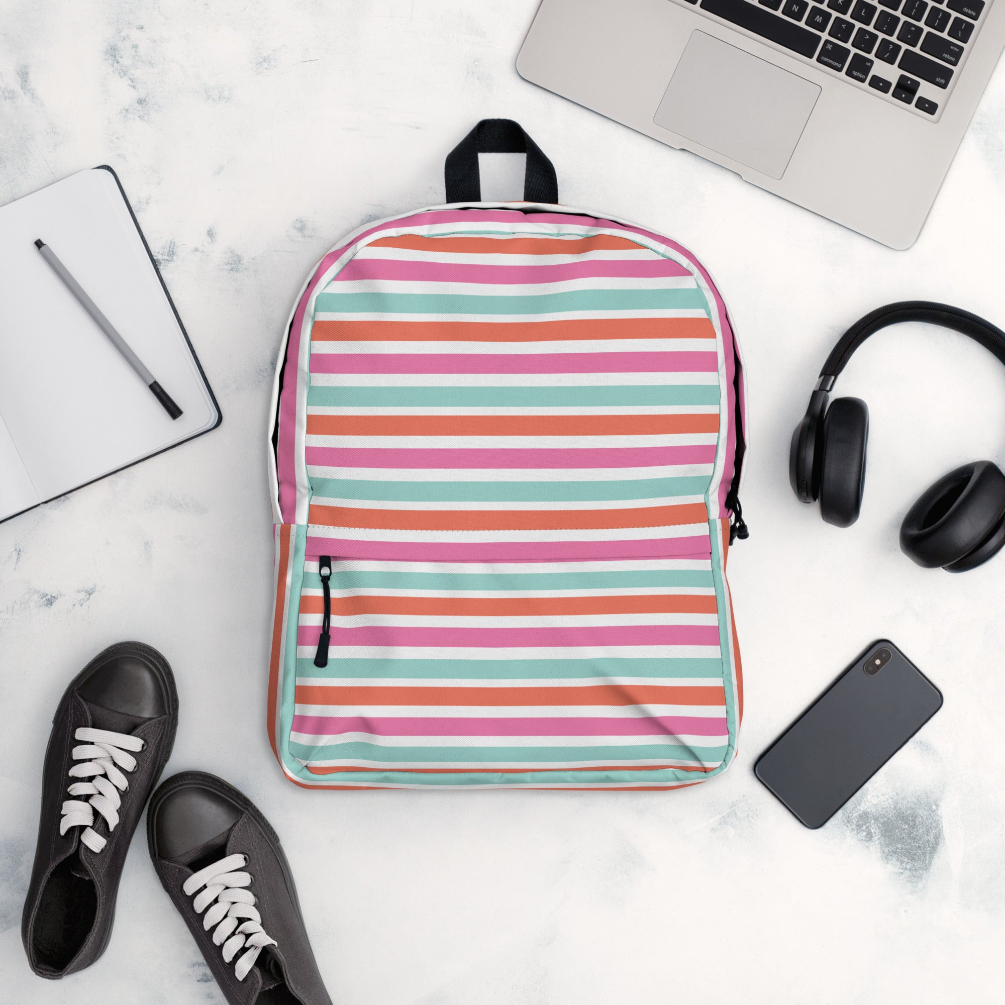 Preppy Fashion Pink Striped Ladies Waterproof Backpack