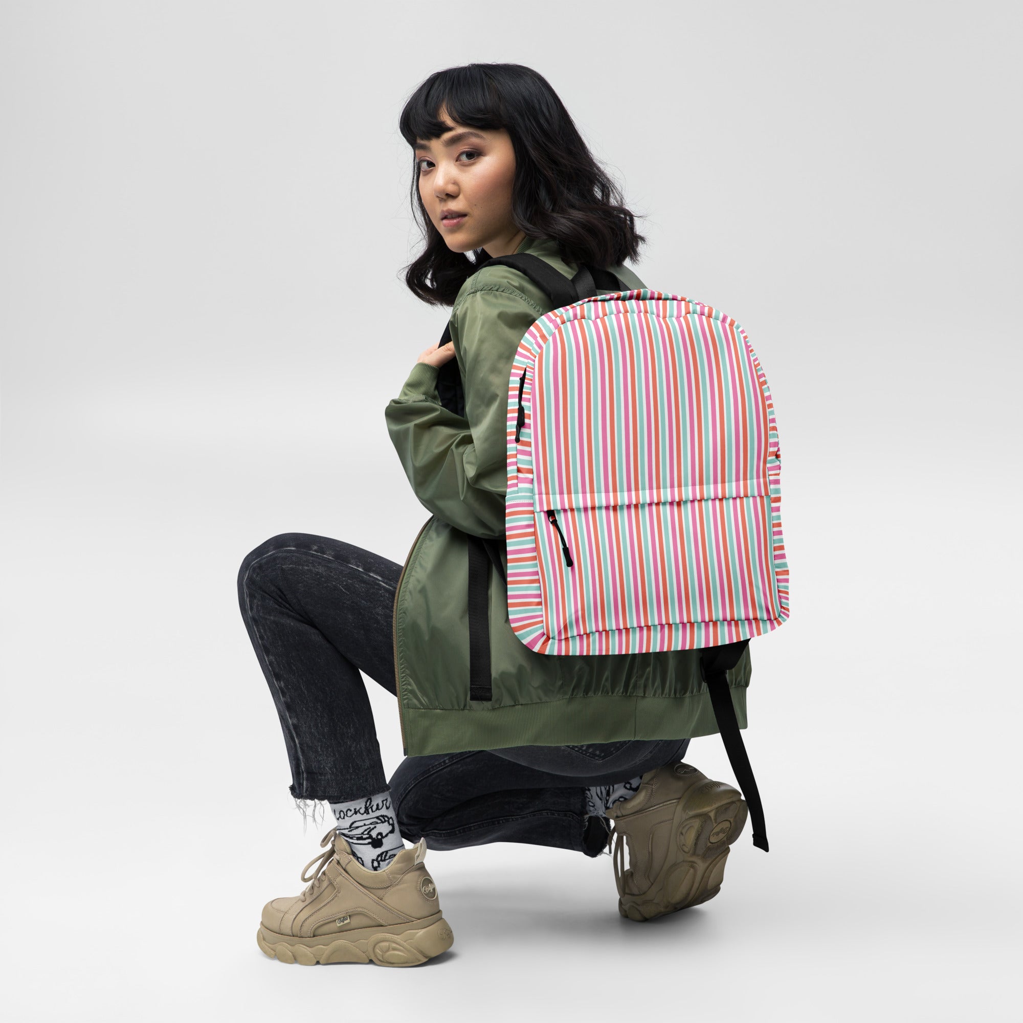 Preppy Fashion Multicolor Striped Ladies Designer Backpack