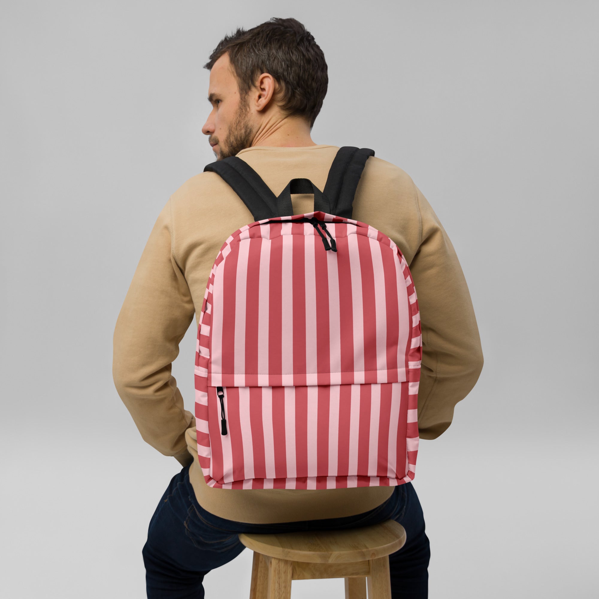 Preppy Pink Red Stripe Cute Aesthetic Backpack