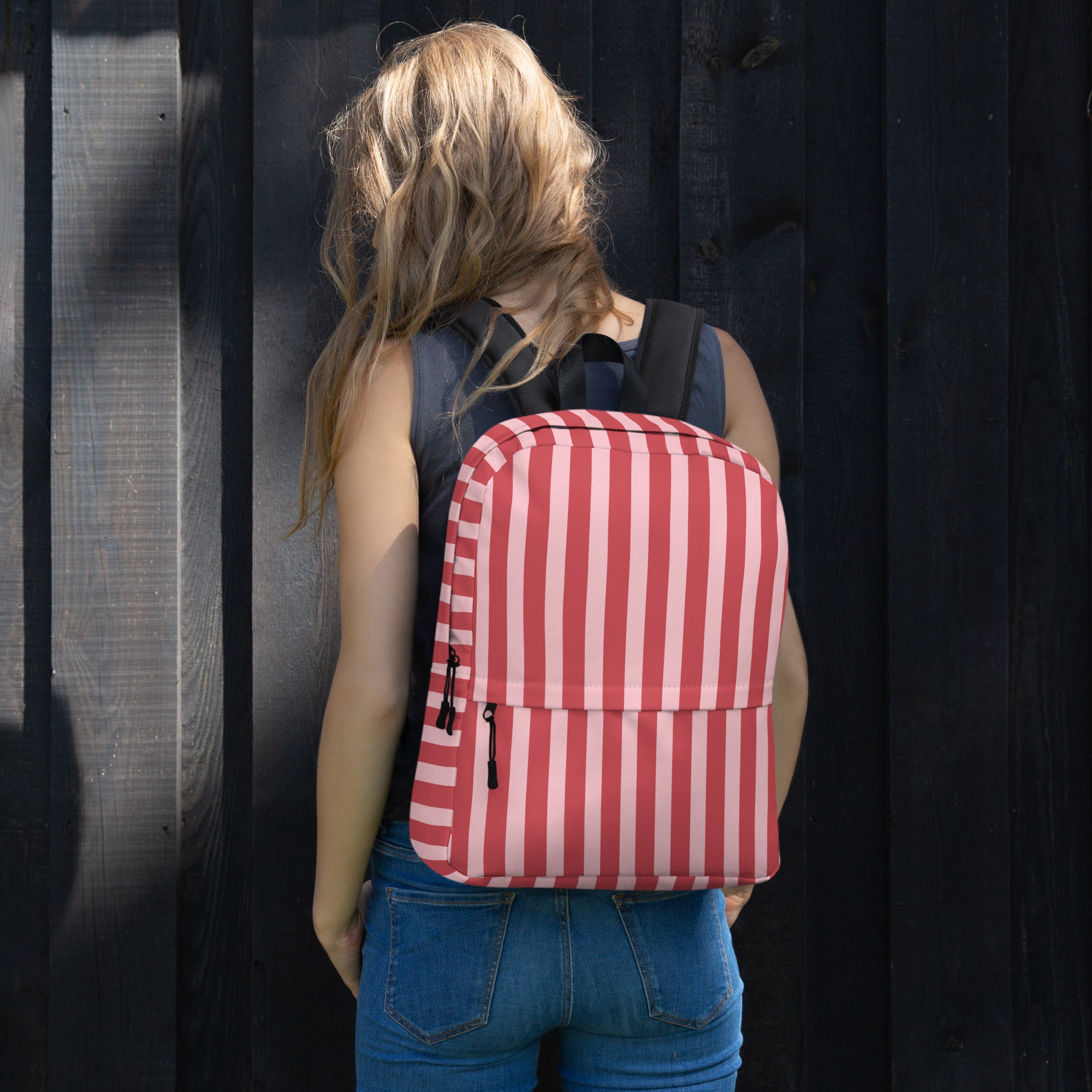 Preppy Pink Red Stripe Cute Aesthetic Backpack