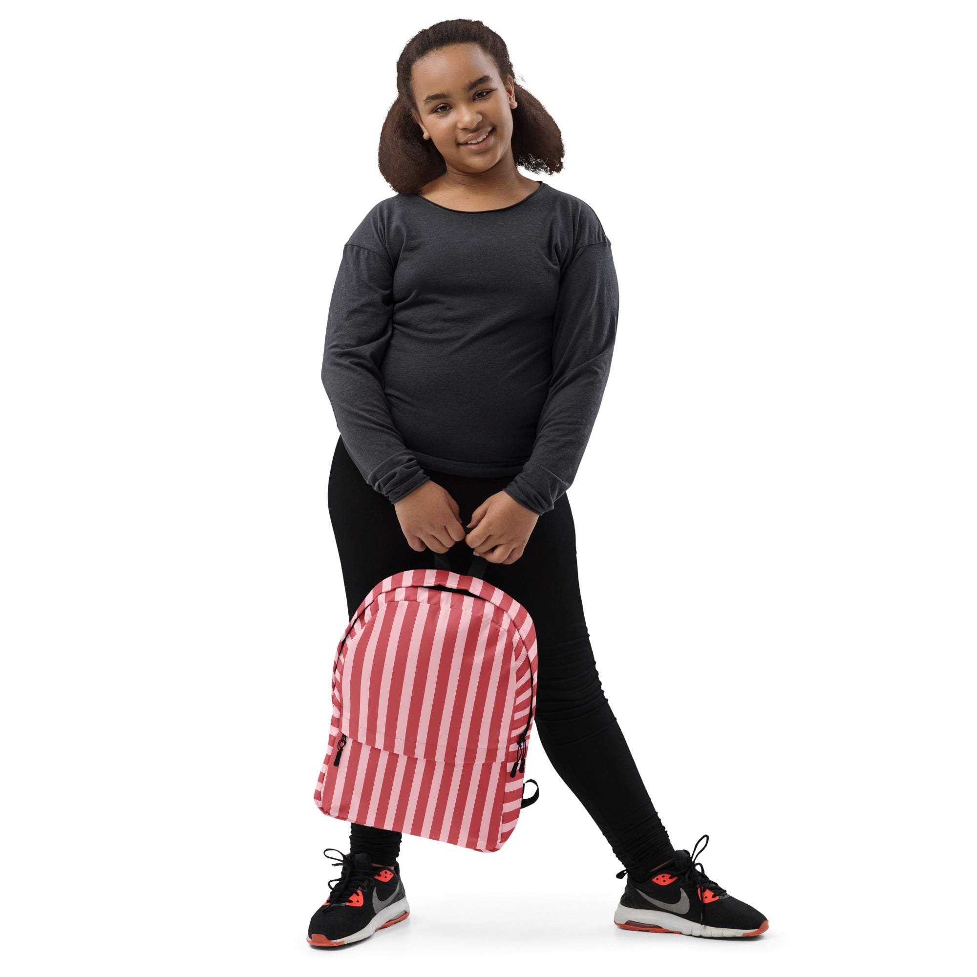 Preppy Pink Red Stripe Cute Aesthetic Backpack