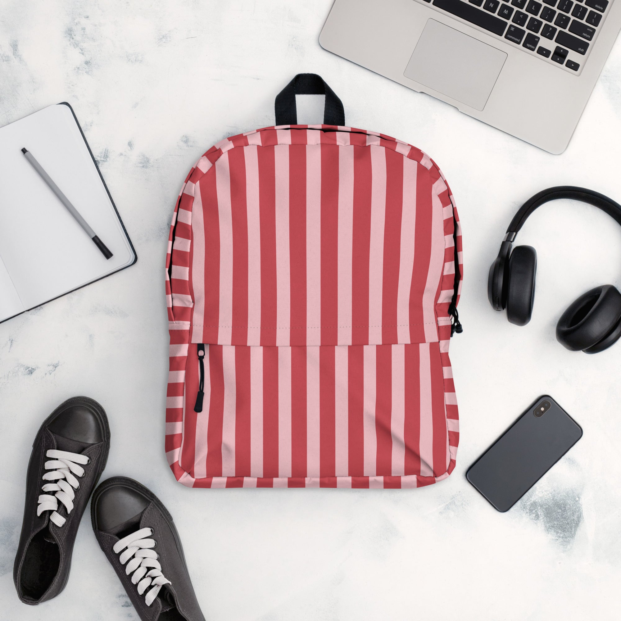 Preppy Pink Red Stripe Cute Aesthetic Backpack